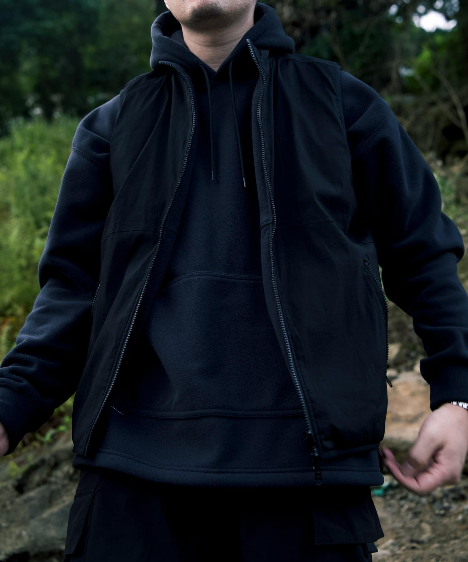 WILDTHINGS×LAKE SEEKERS　POLARTEC DRAWSTRING HOOD Black M