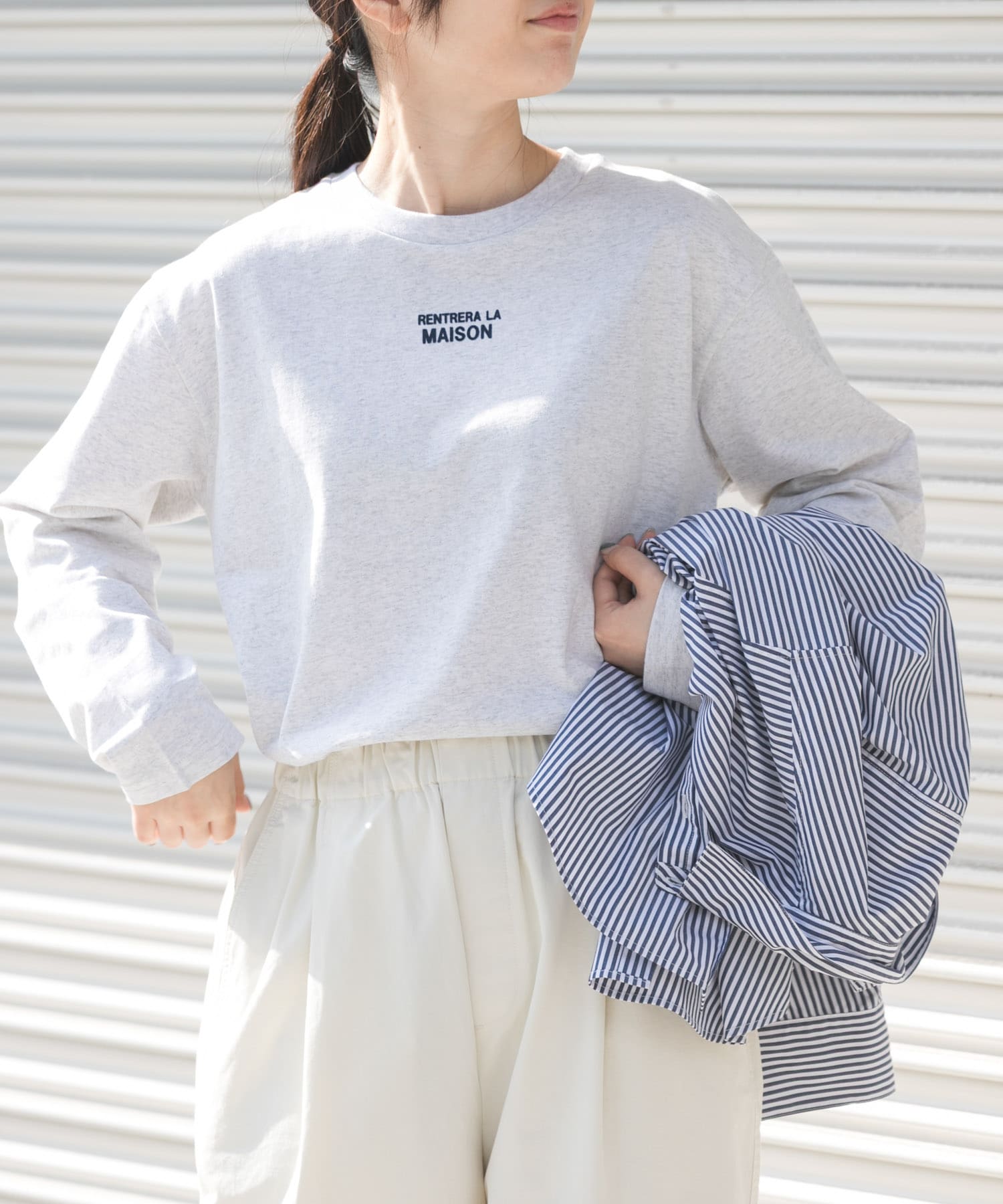 FORK&SPOON　フロッキープリントロングスリーブTシャツ