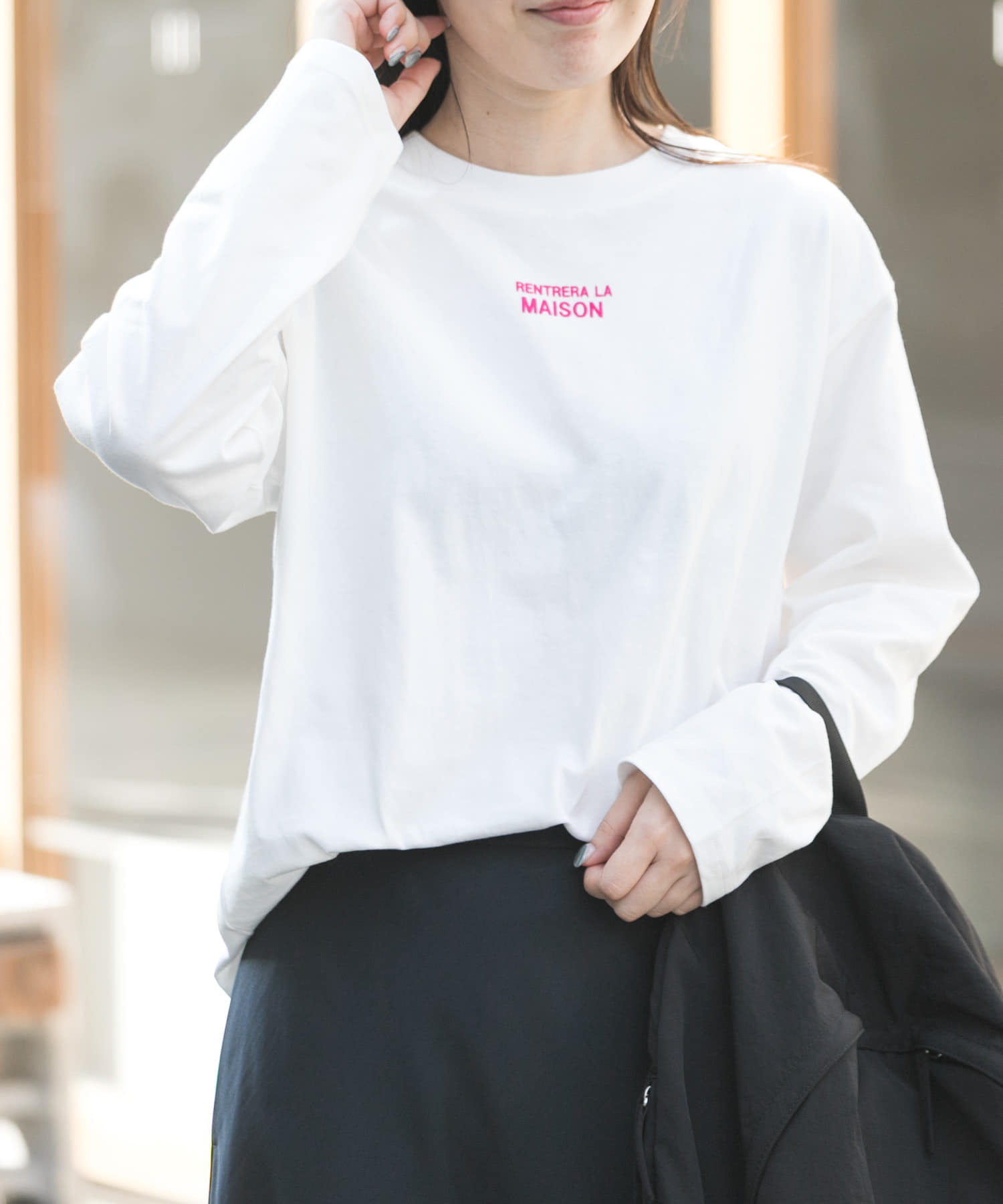 FORK&SPOON　フロッキープリントロングスリーブTシャツ