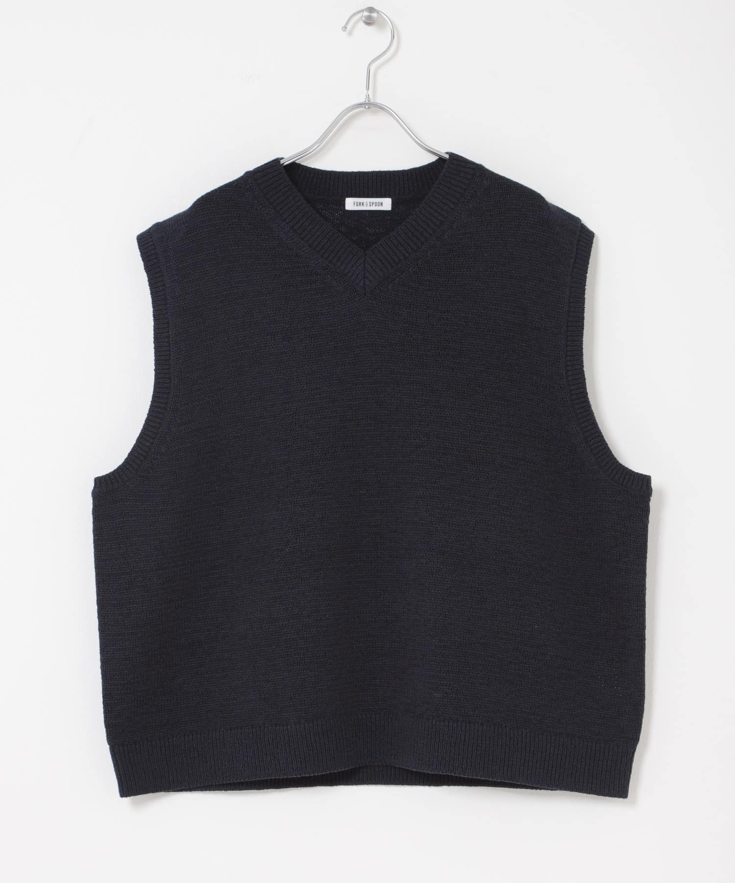 FORK&SPOON　テープヤーンVネックニットベスト NAVY 1