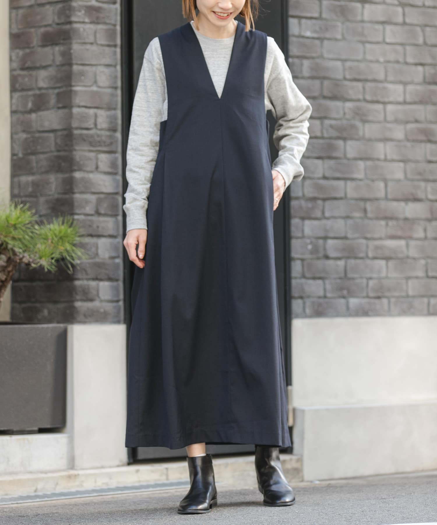 FORK&SPOON キャリーマンジャンパースカート(1 NAVY): ワンピース