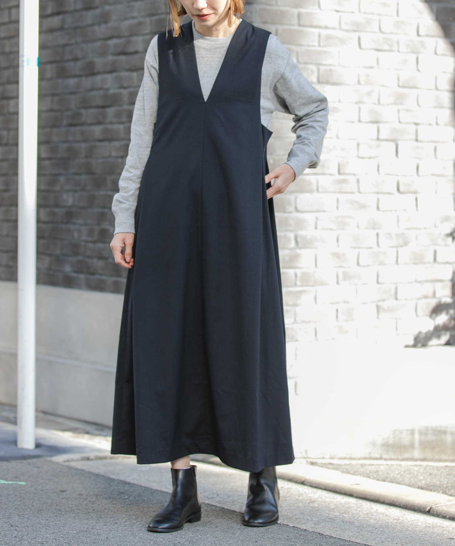 FORK&SPOON キャリーマンジャンパースカート(1 NAVY): ワンピース