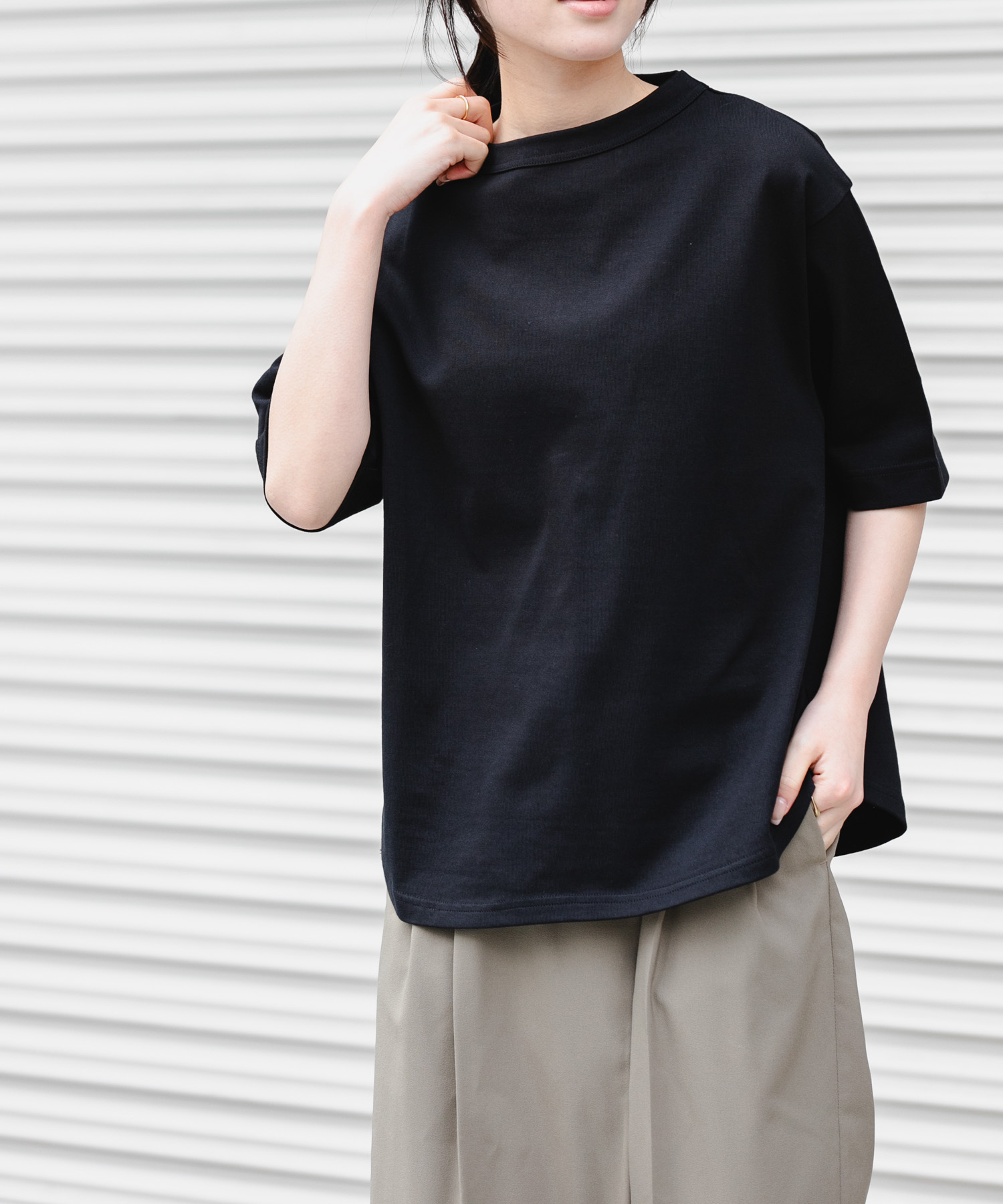 FORK&SPOON　ボトルネックショートスリーブTシャツ