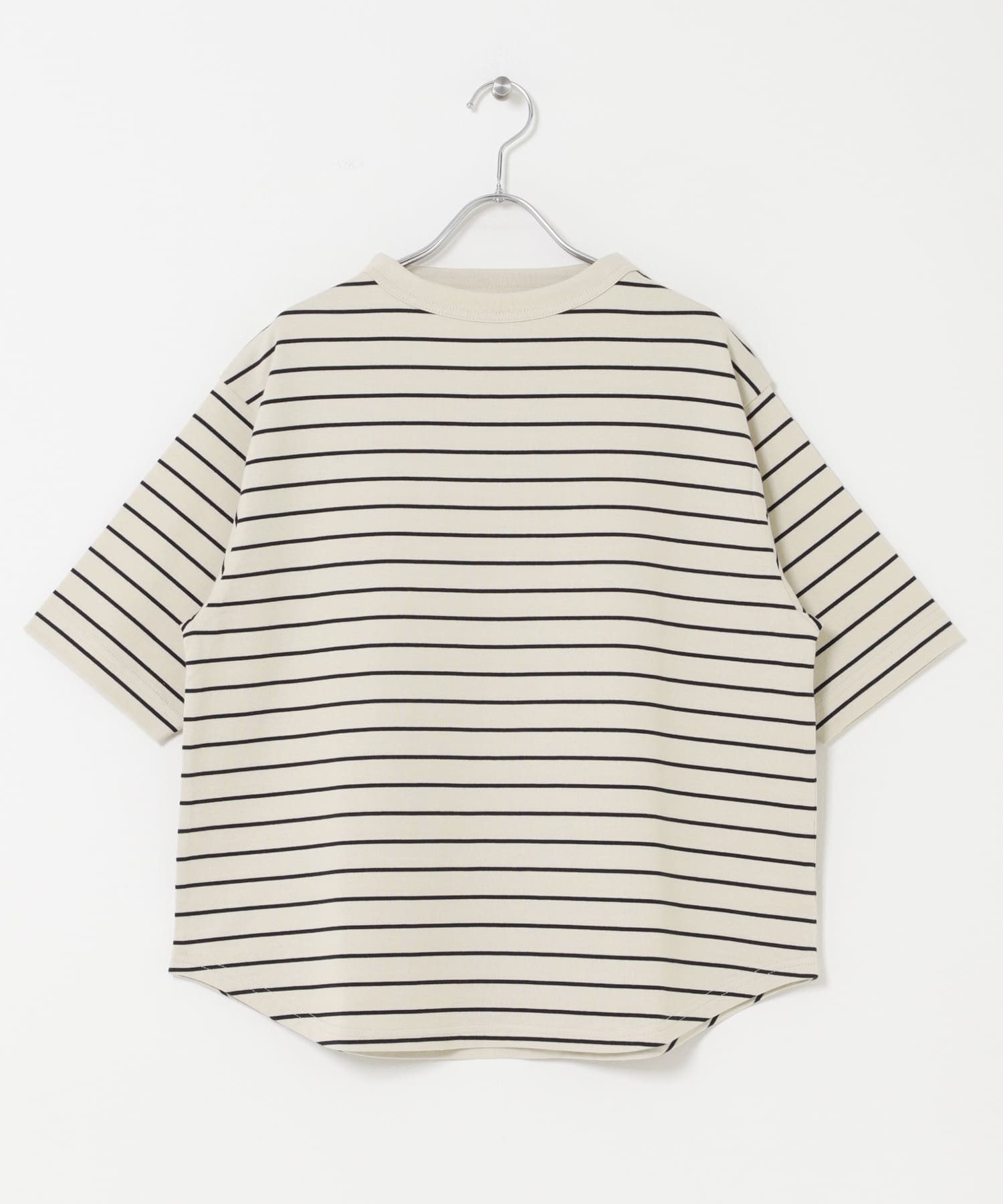 FORK&SPOON　ボトルネックショートスリーブTシャツ BEGｘBLK 1