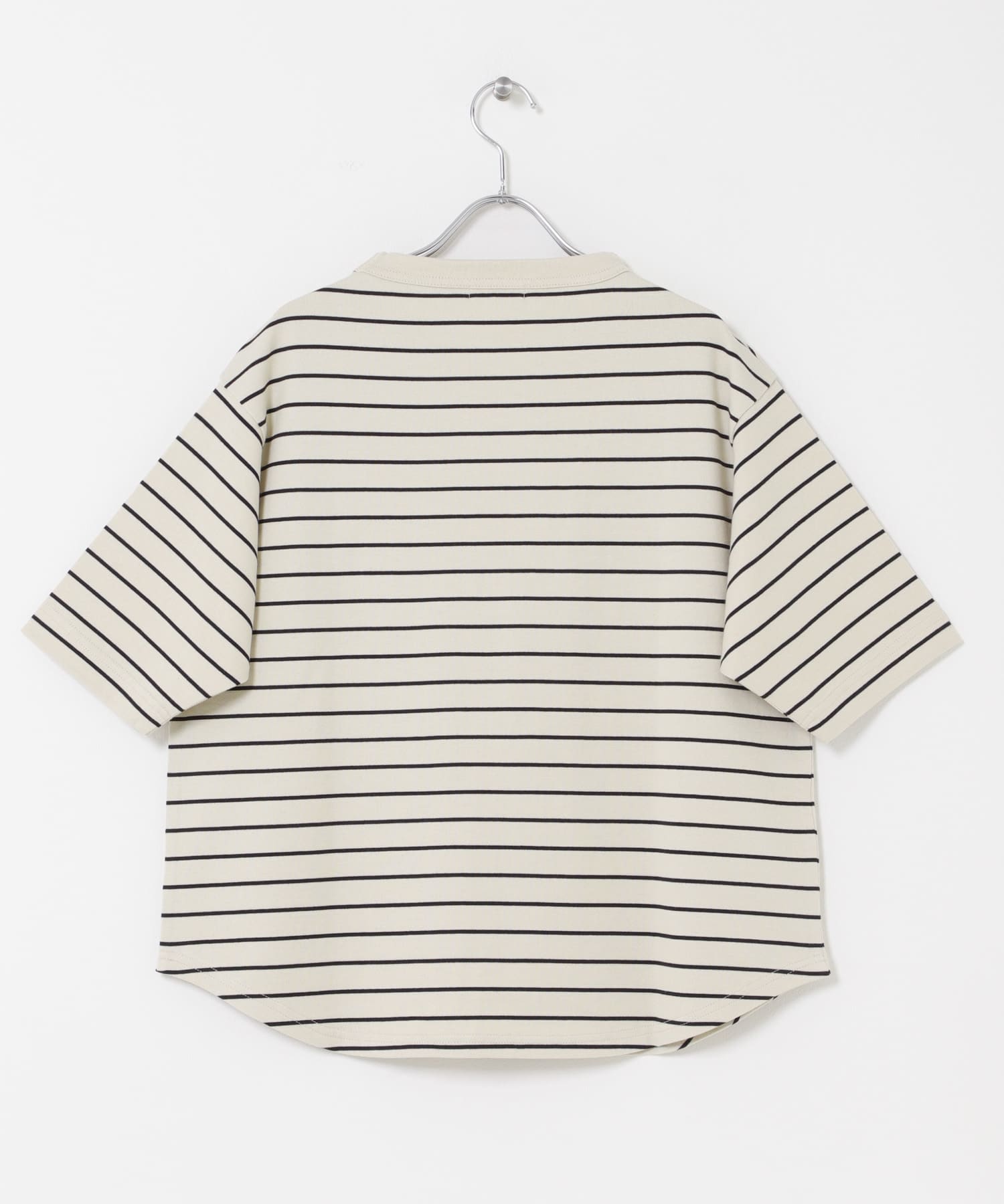 FORK&SPOON　ボトルネックショートスリーブTシャツ BEGｘBLK 1