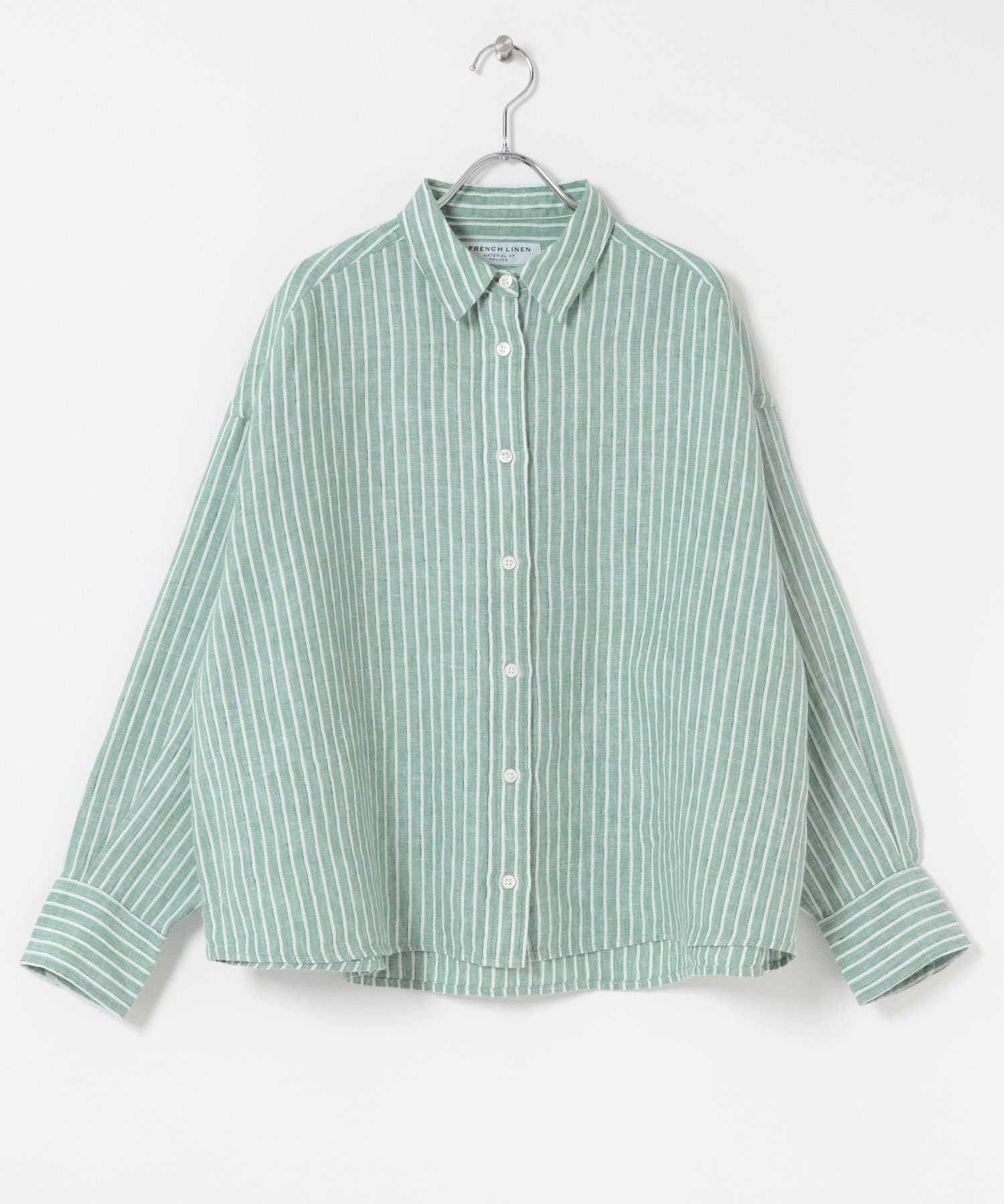 FORK&SPOON　フレンチリネンクロップドワイドシャツ GREEN ST 1