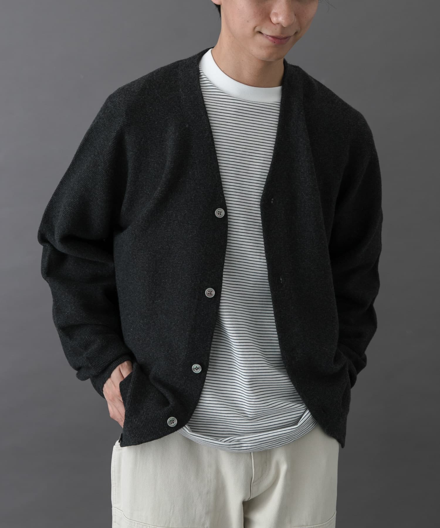 FORK&SPOON PROVORONE Vネックカーディガン(4 CHARCOAL): トップス