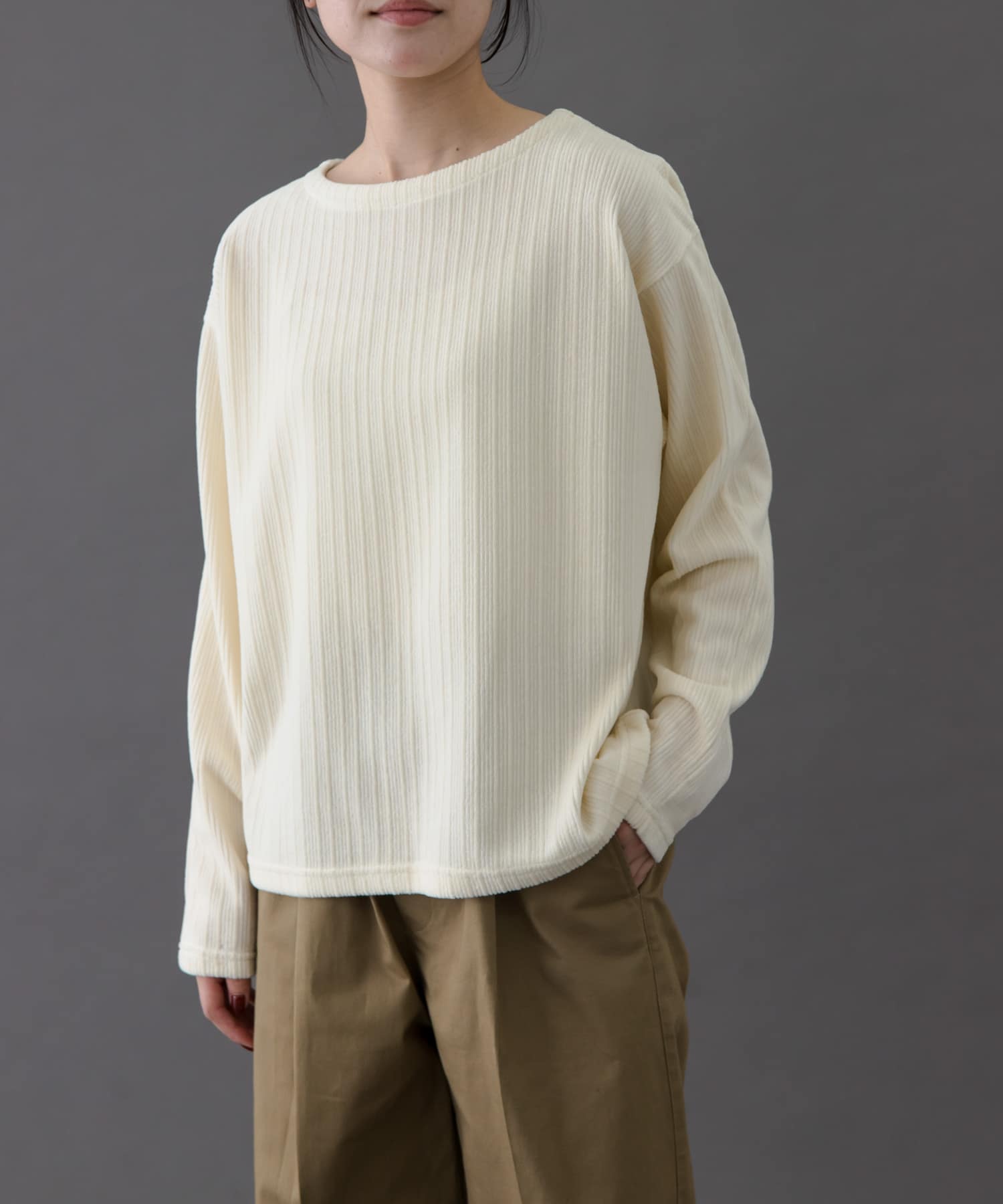 FORK&SPOON　ストライプモールボートネックプルオーバー