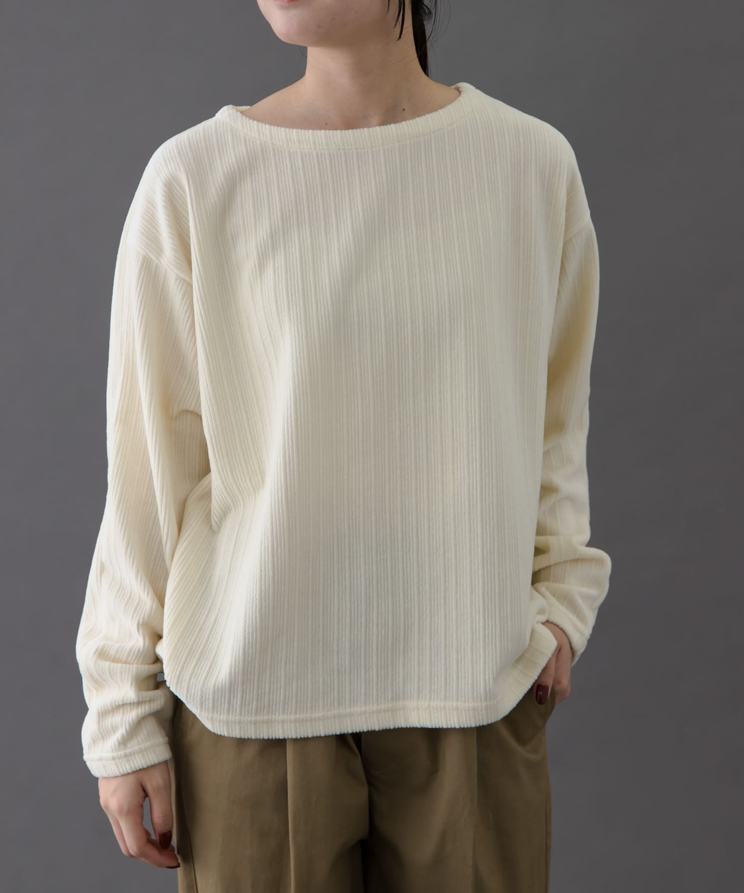 FORK&SPOON　ストライプモールボートネックプルオーバー IVORY 1