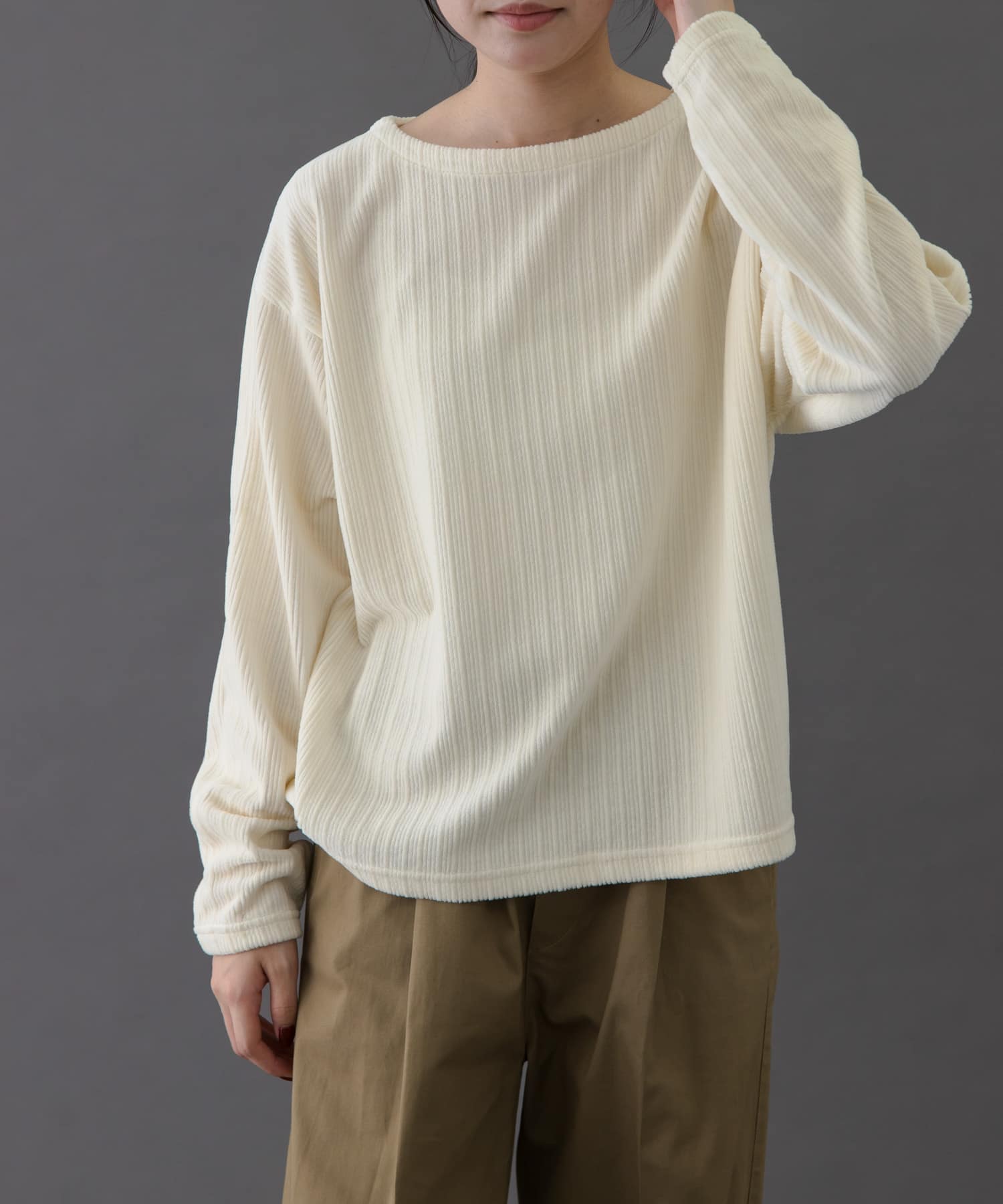FORK&SPOON　ストライプモールボートネックプルオーバー IVORY 1