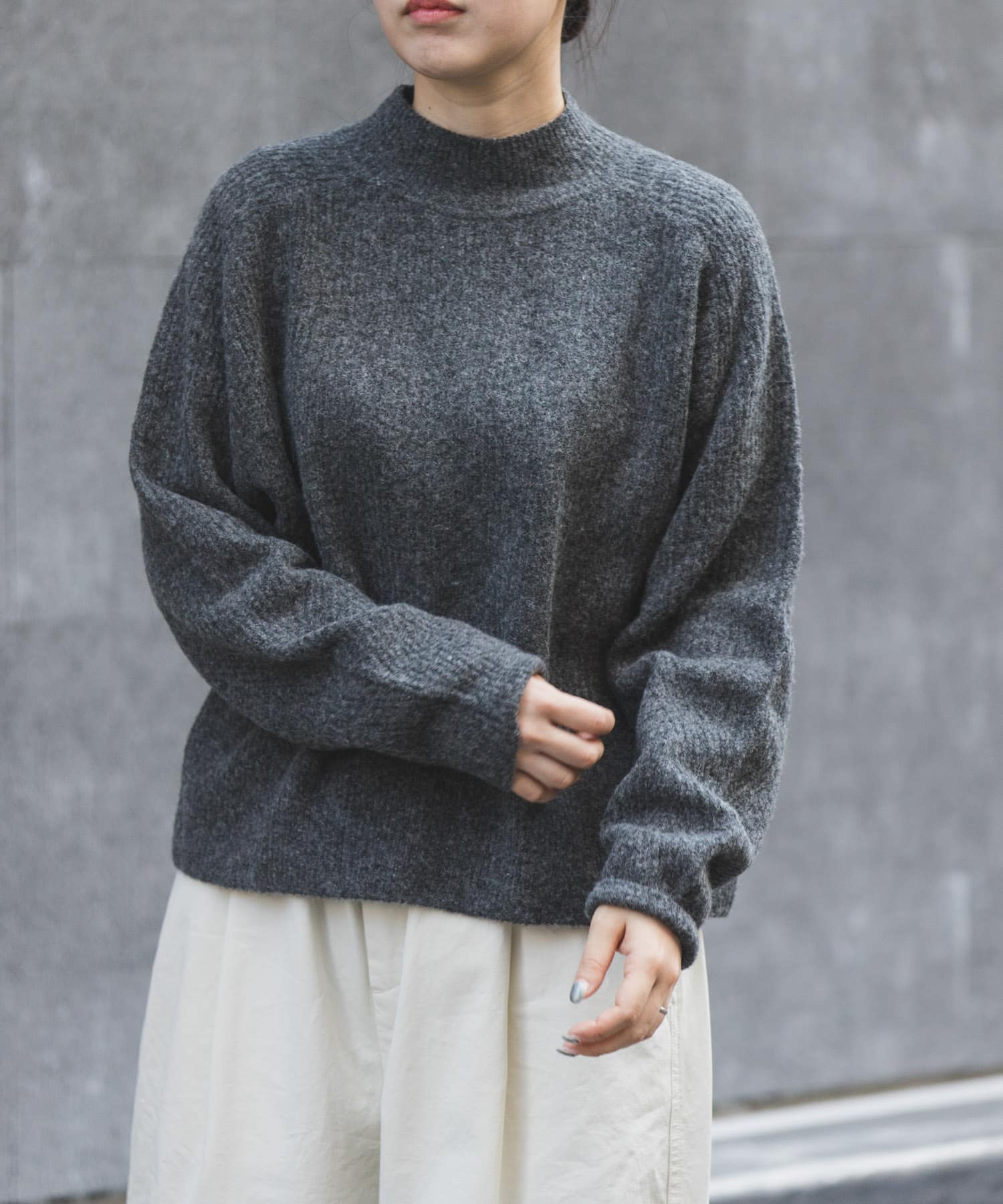 FORK&SPOON　畦編みハイネックニット