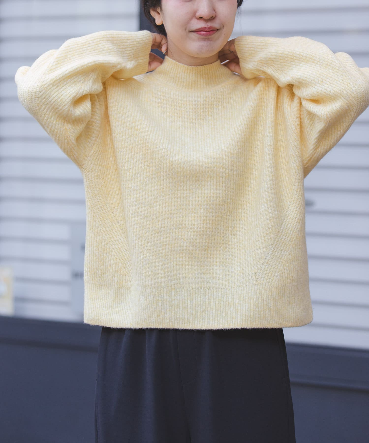 FORK&SPOON　畦編みハイネックニット