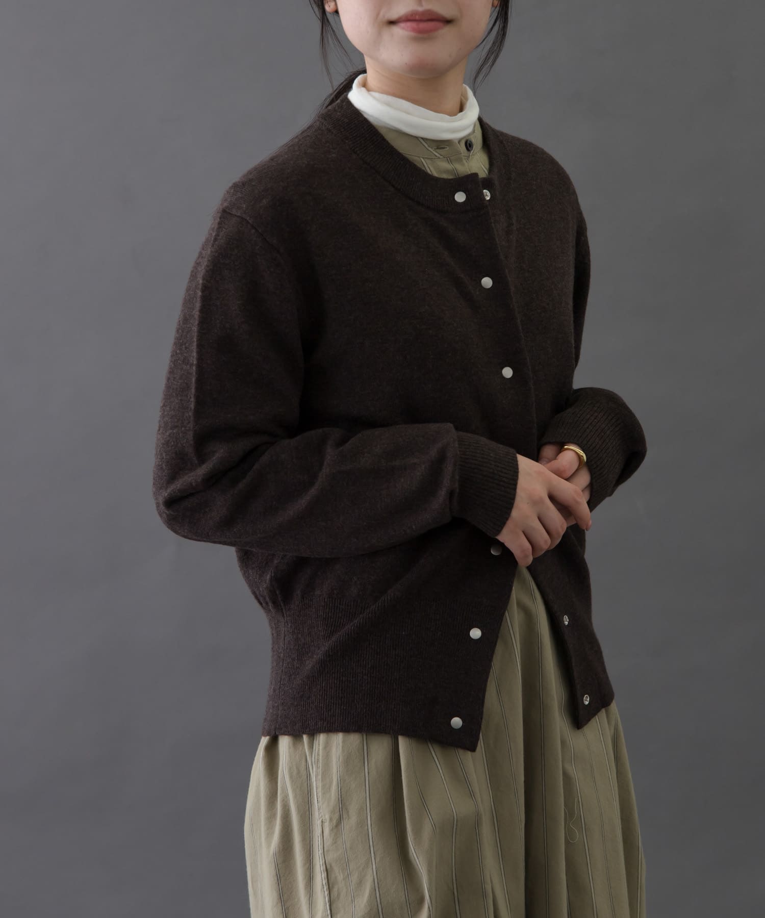 FORK&SPOON　ミラージュクルーネックニットカーディガン