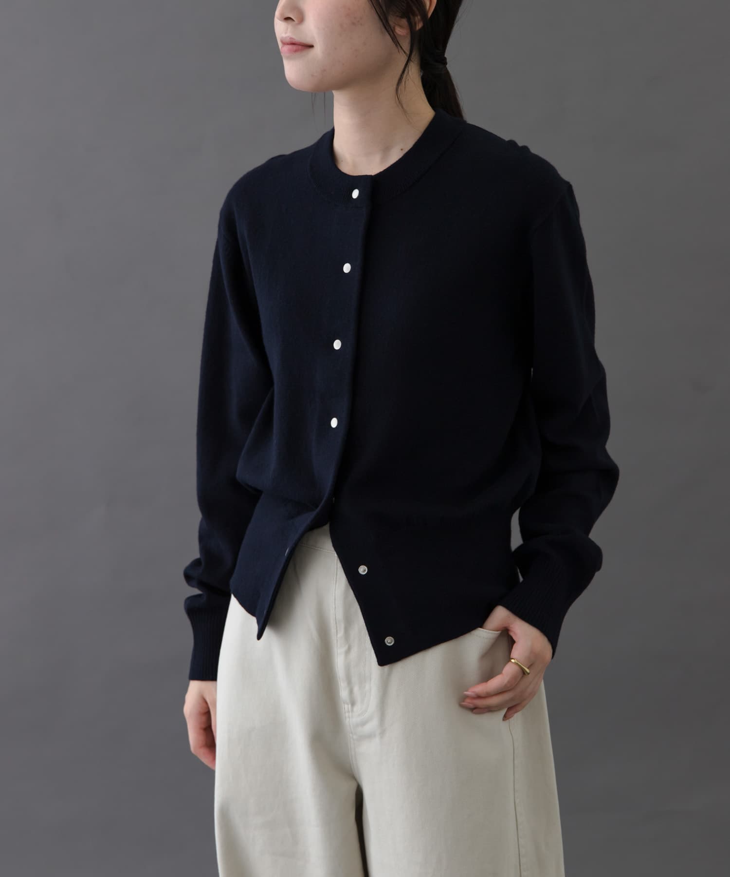 FORK&SPOON　ミラージュクルーネックニットカーディガン