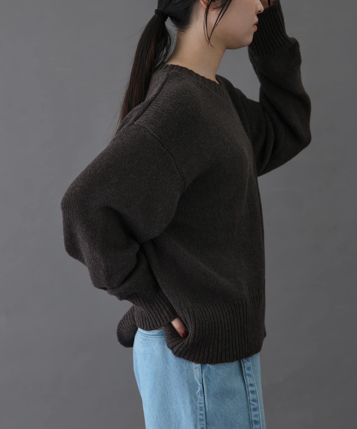 FORK&SPOON　Vネックニット BROWN 1