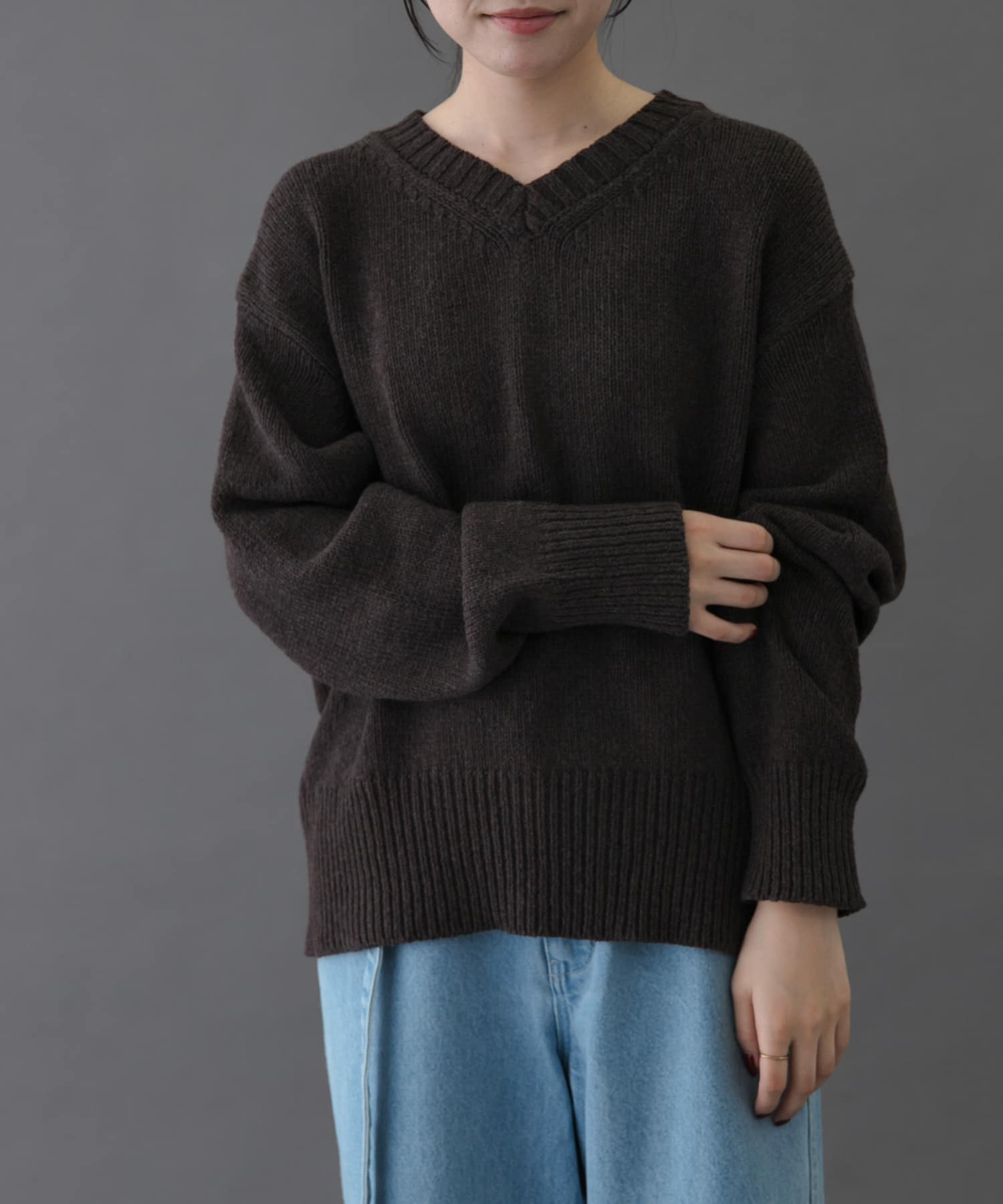 FORK&SPOON　Vネックニット BROWN 1