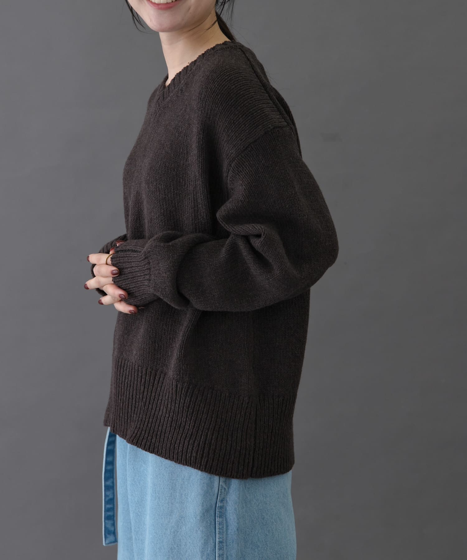 FORK&SPOON　Vネックニット BROWN 1