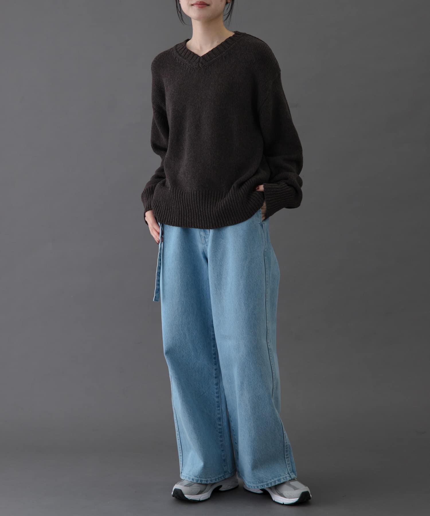 FORK&SPOON　Vネックニット BROWN 1