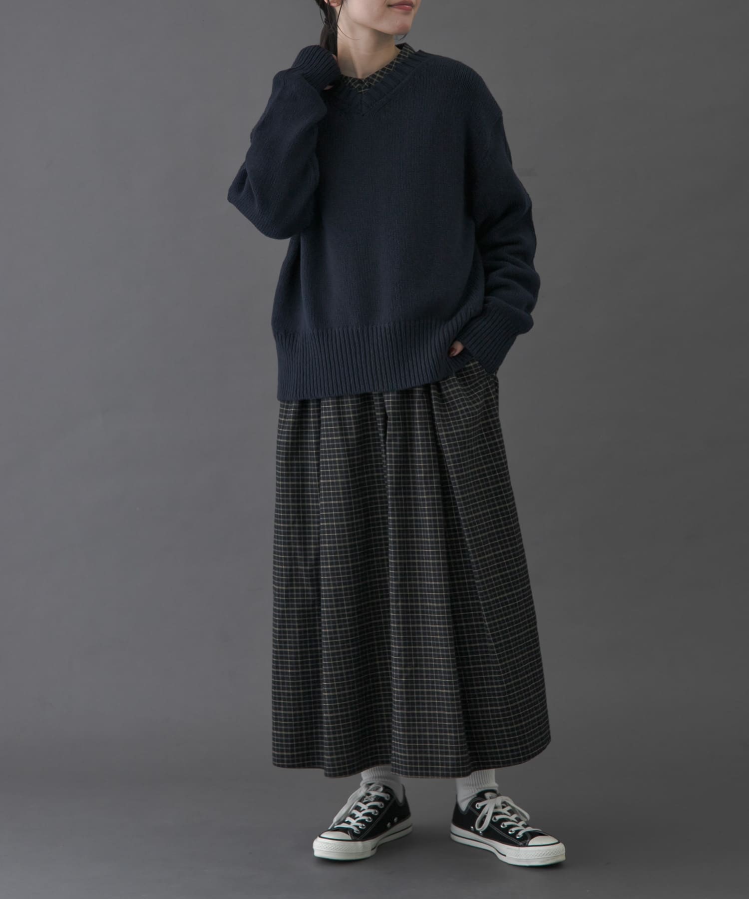 FORK&SPOON　Vネックニット NAVY 1