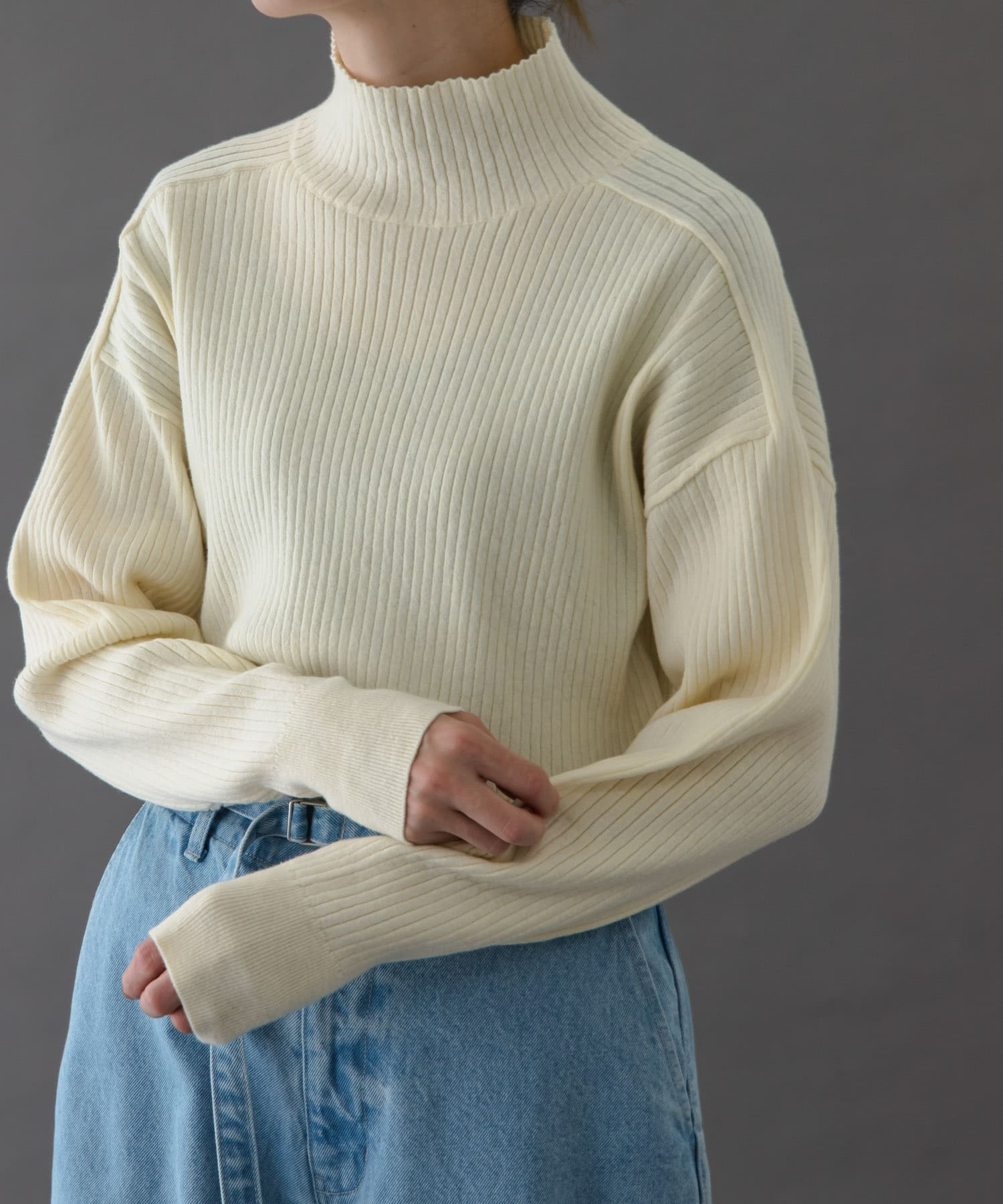 FORK&SPOON　ワイドリブハイネックニット