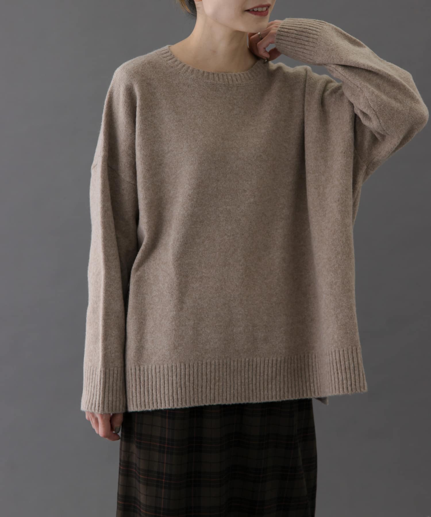 FORK&SPOON　コットンブレンドチュニックニット BEIGE 1