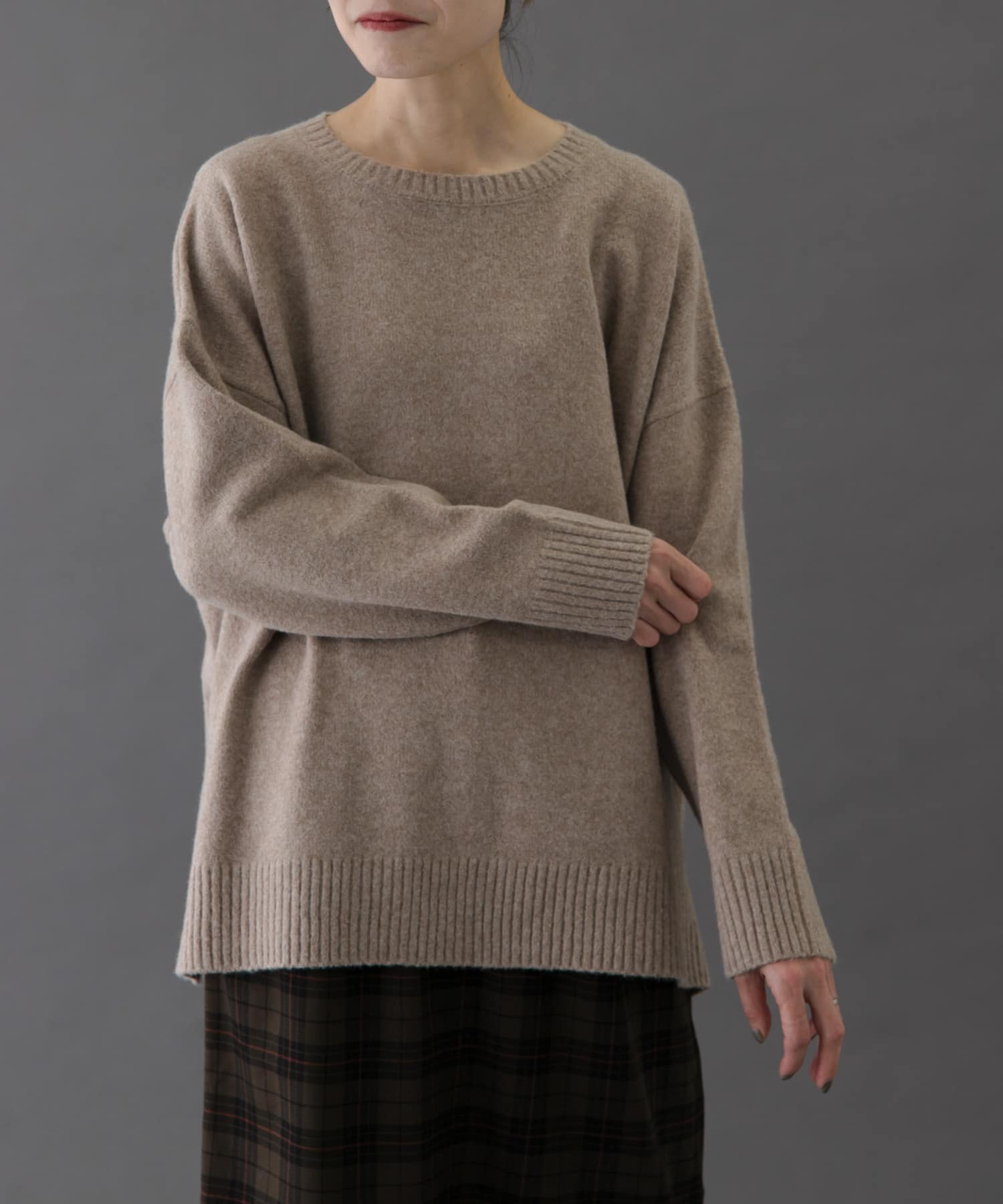 FORK&SPOON　コットンブレンドチュニックニット BEIGE 1