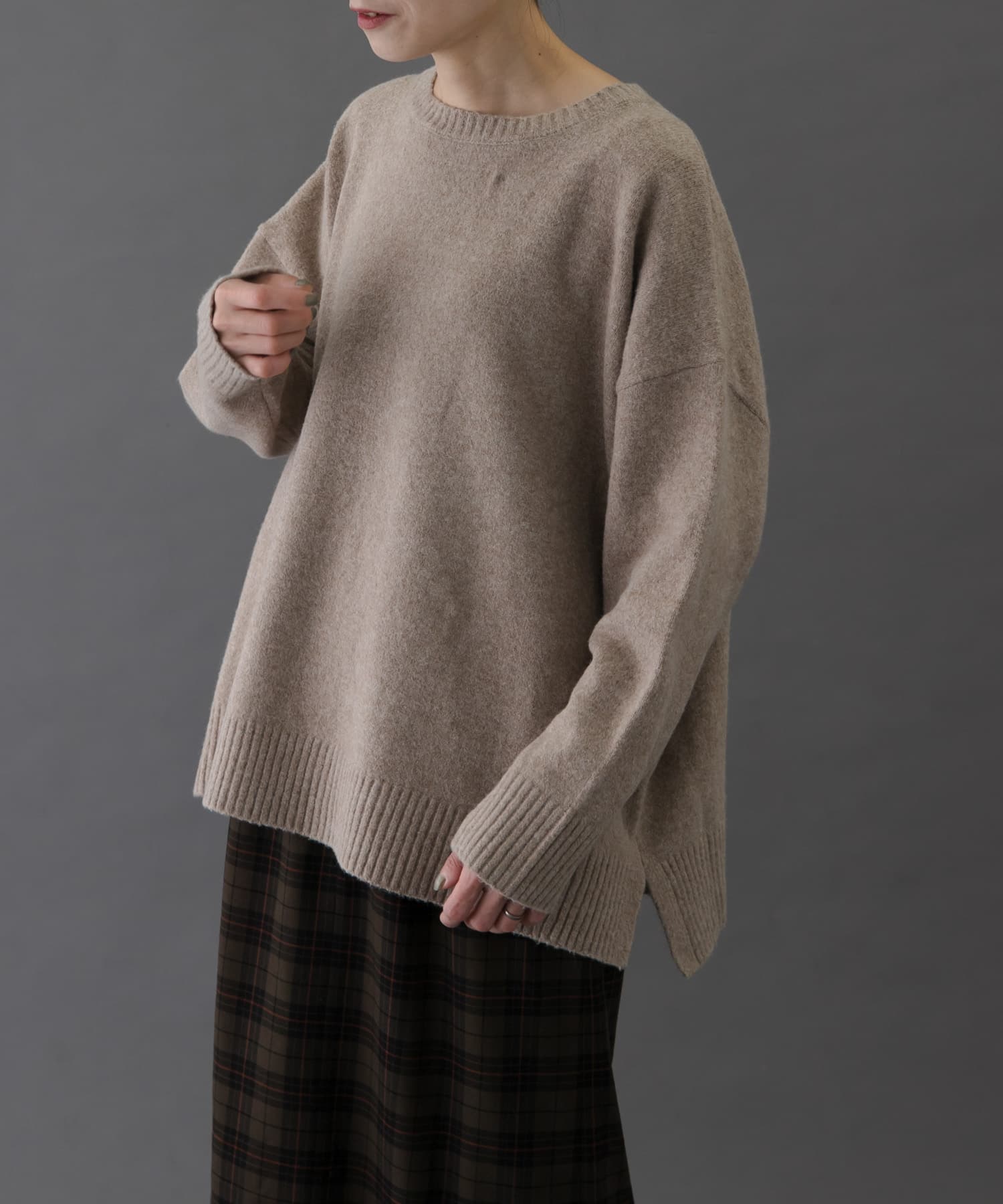 FORK&SPOON　コットンブレンドチュニックニット BEIGE 1