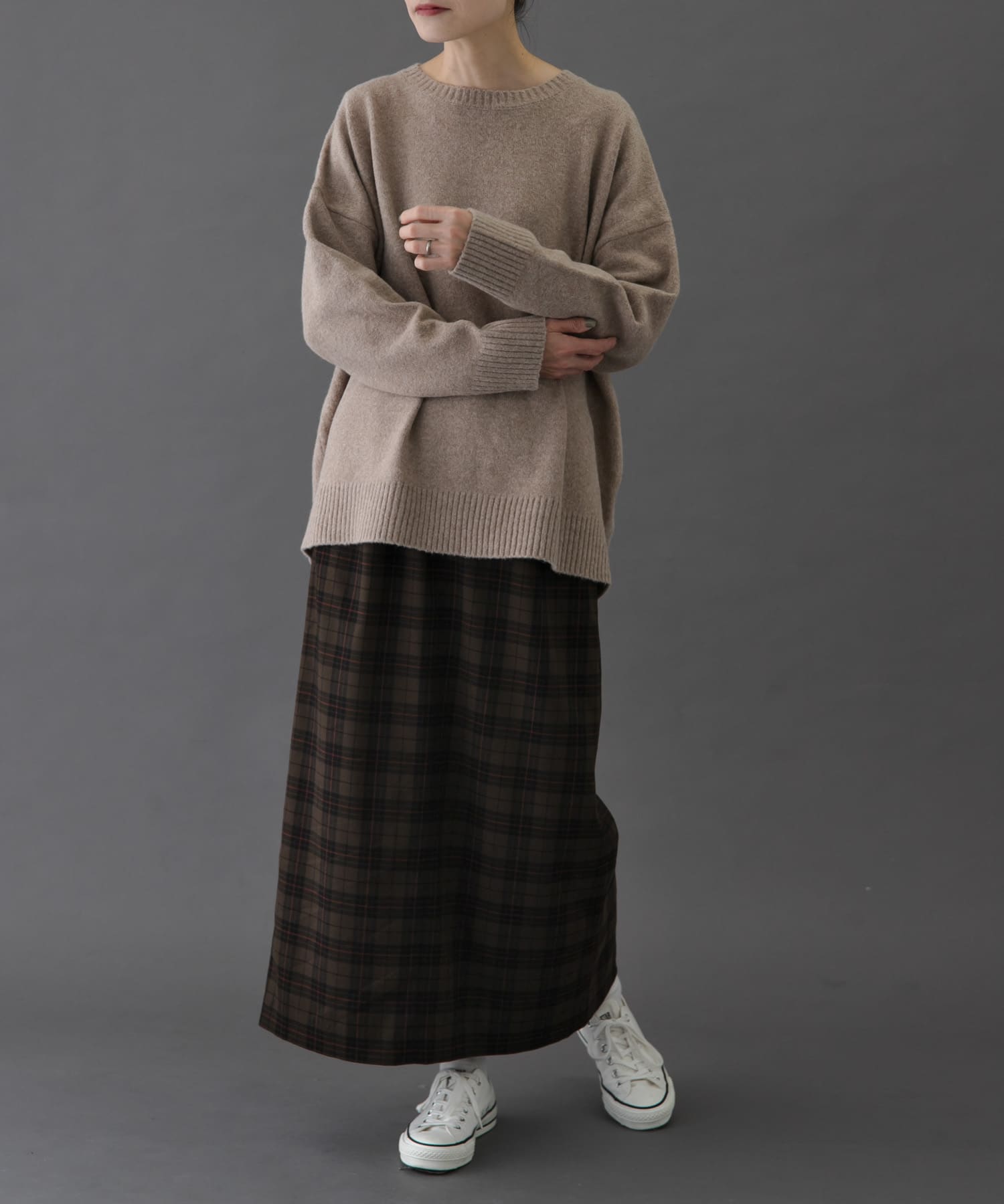 FORK&SPOON　コットンブレンドチュニックニット BEIGE 1