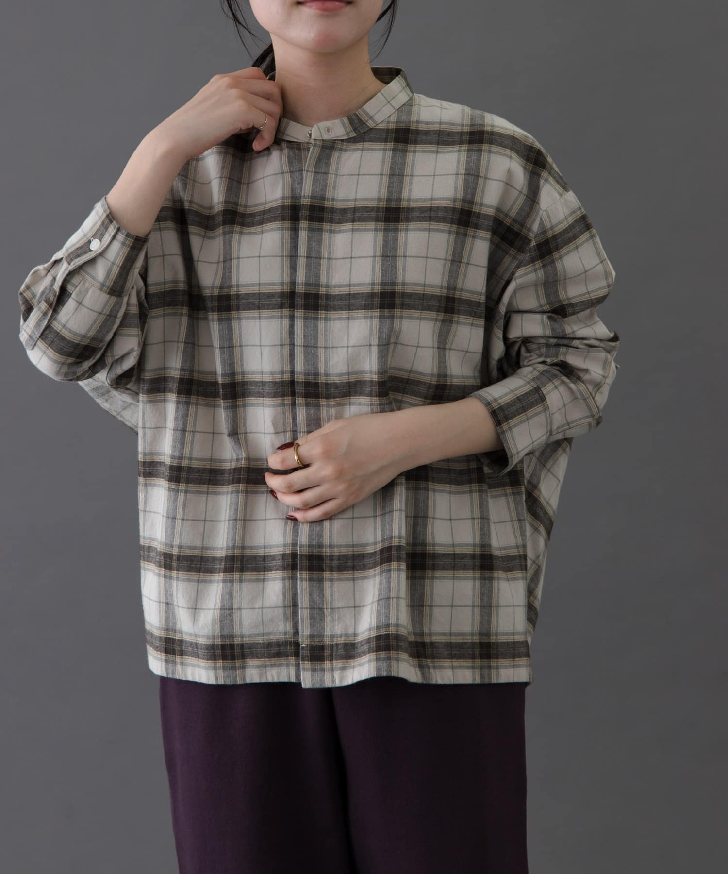 FORK&SPOON　ブラッシュドチェックシャツ