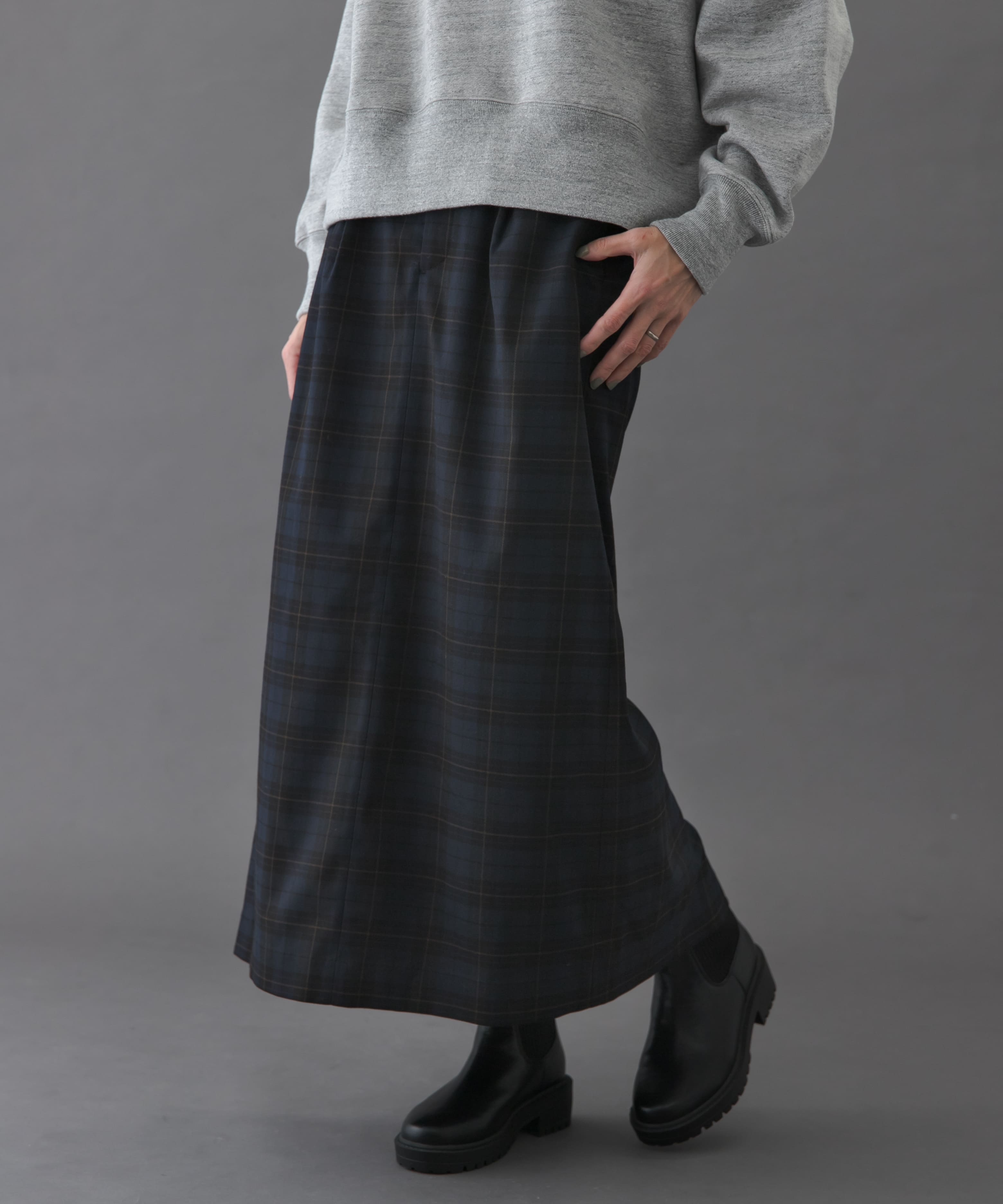 FORK&SPOON　チェックストレートスカート