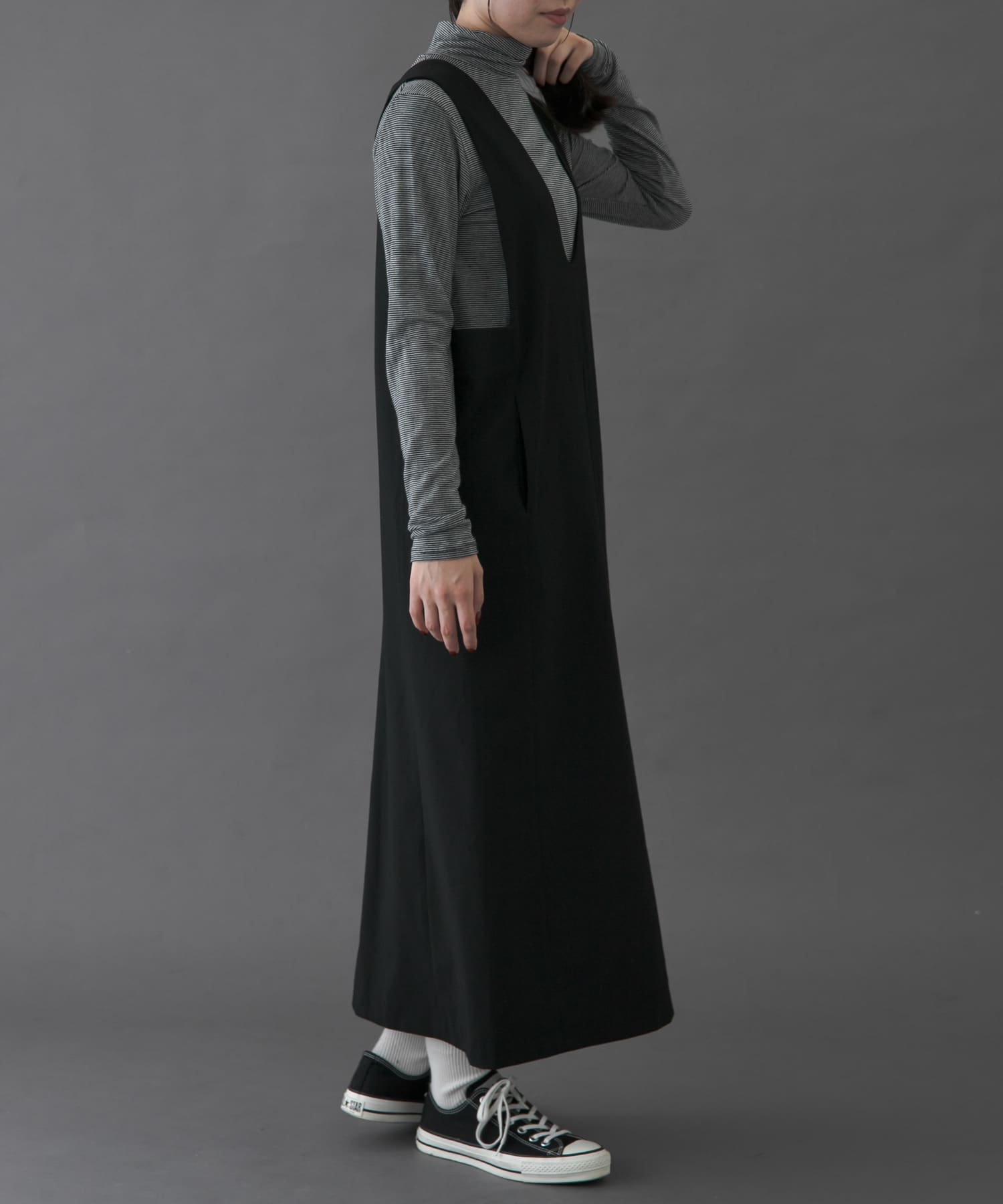 FORK&SPOON　ウールライクジャンパースカート BLACK 1