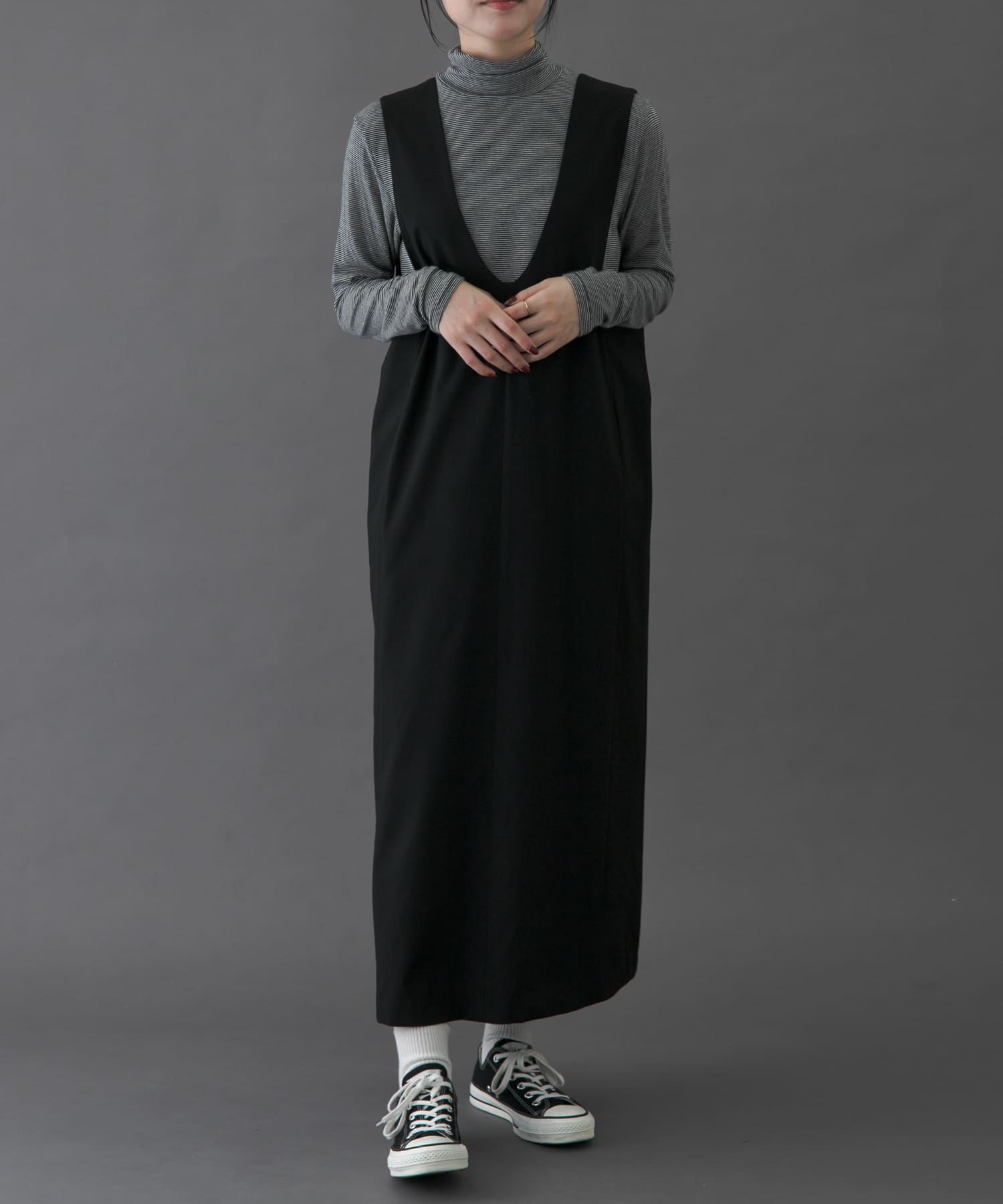 FORK&SPOON　ウールライクジャンパースカート BLACK 1