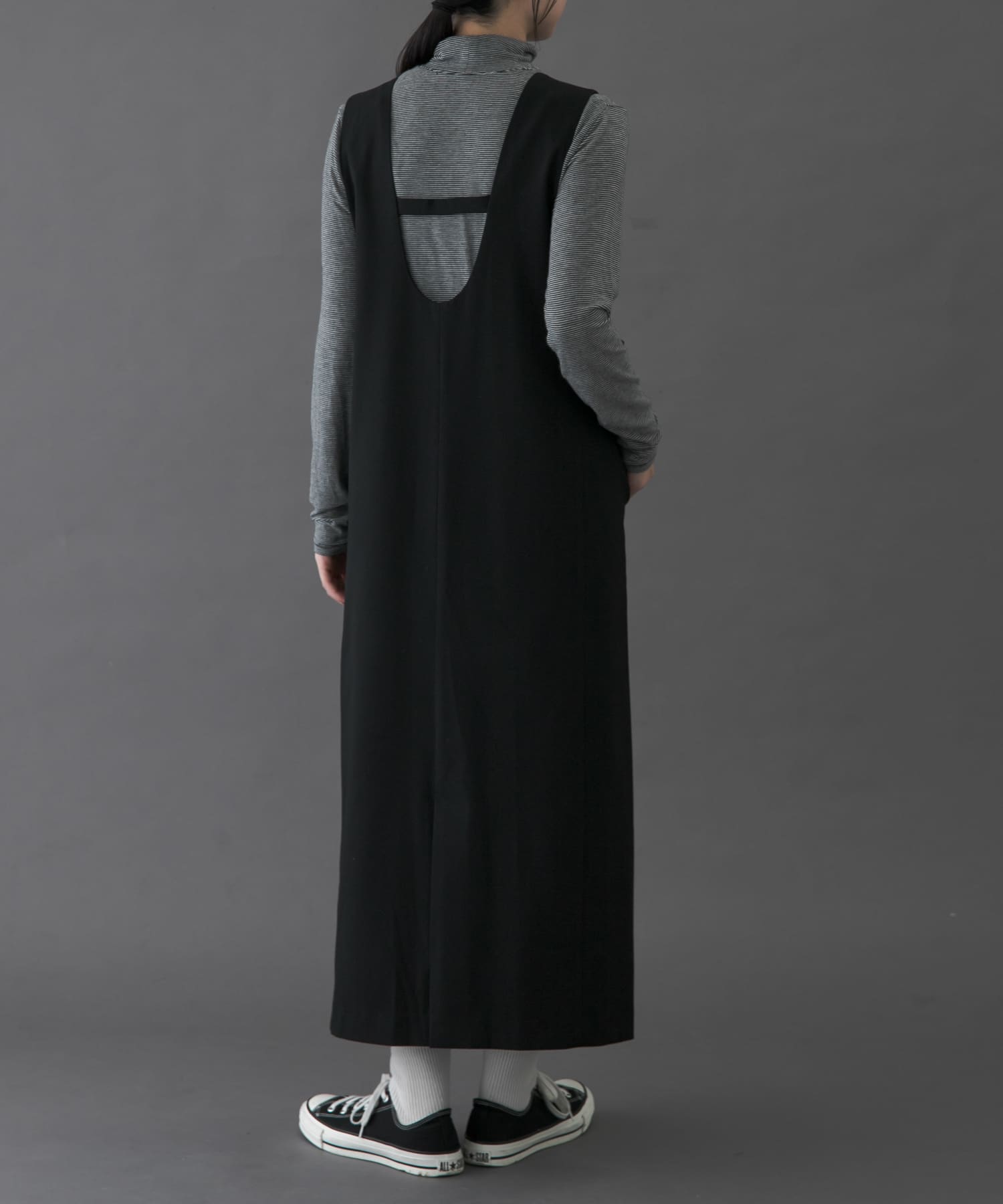 FORK&SPOON　ウールライクジャンパースカート BLACK 1