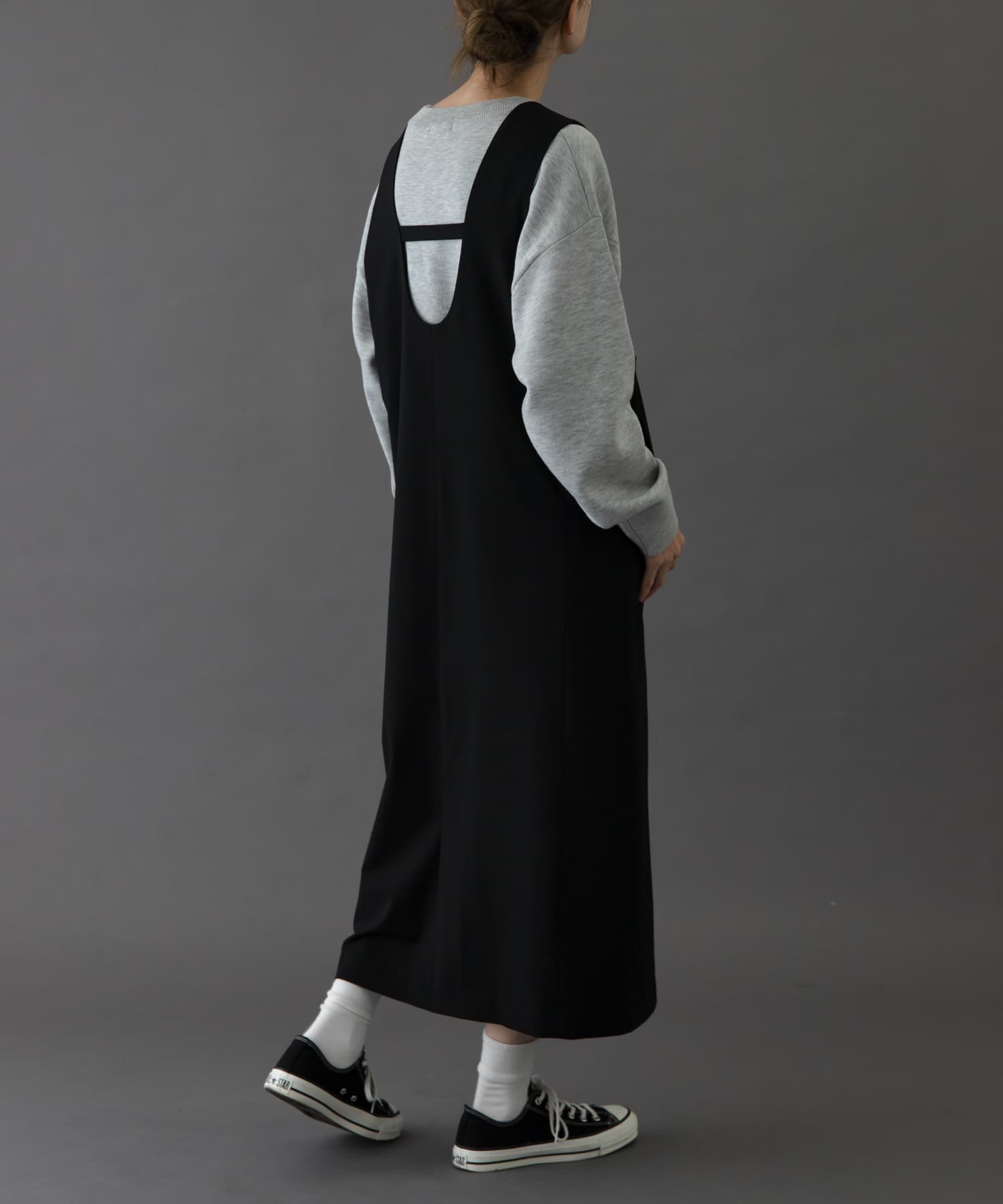 FORK&SPOON　ウールライクジャンパースカート BLACK 1