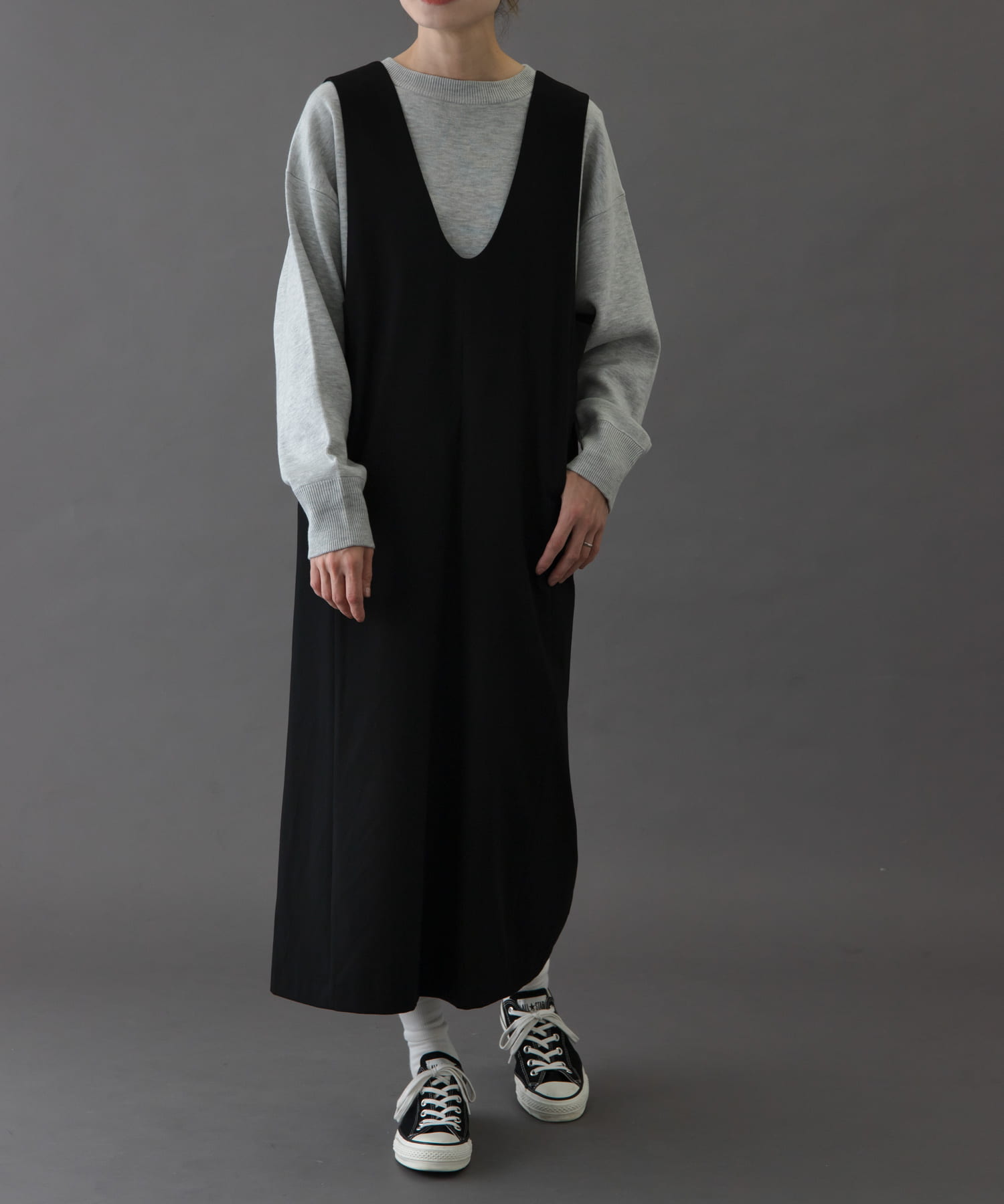 FORK&SPOON　ウールライクジャンパースカート BLACK 2