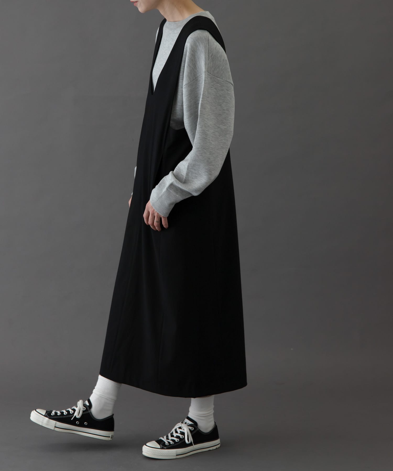 FORK&SPOON　ウールライクジャンパースカート BLACK 2