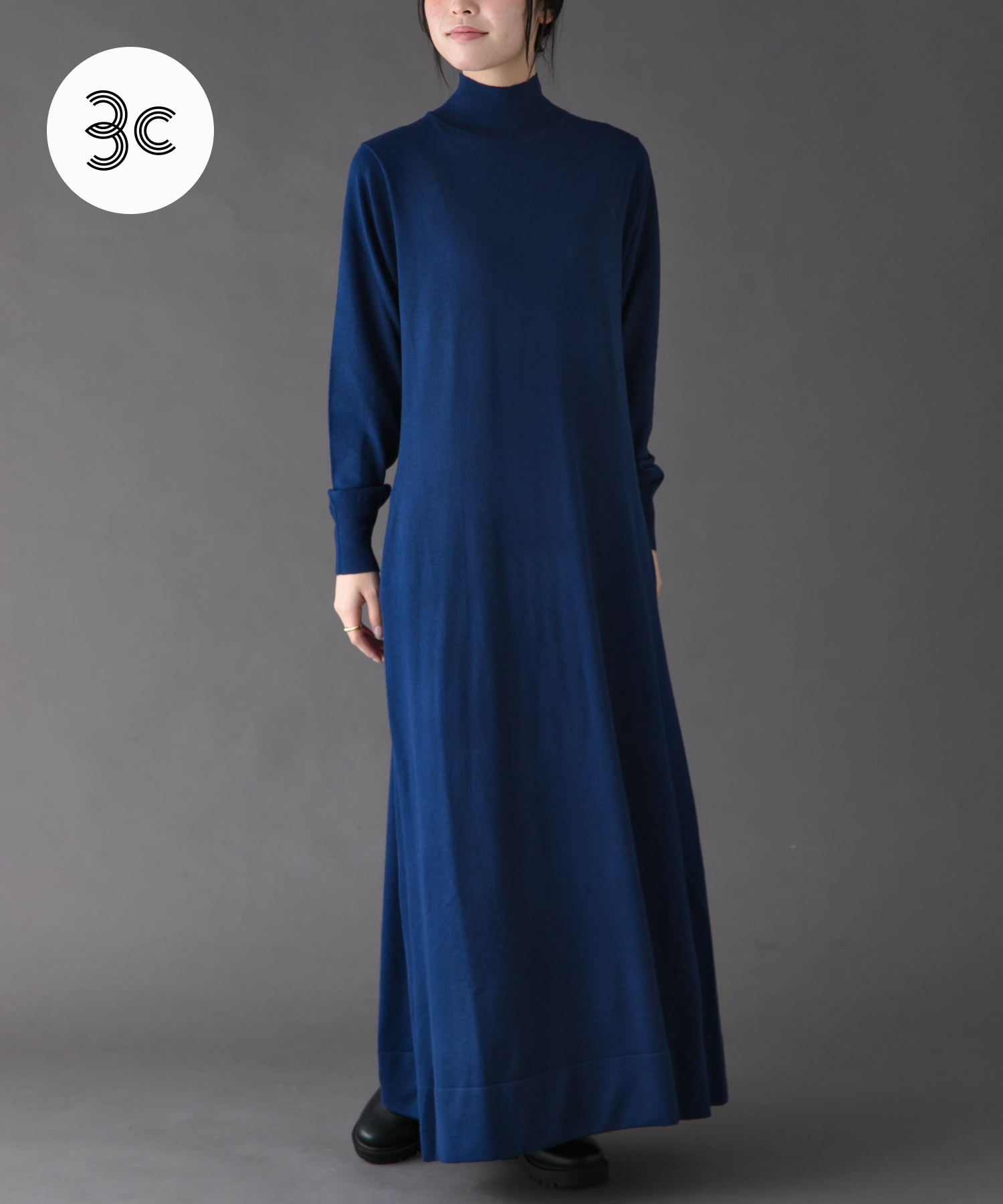 FORK&SPOON　ハイネックフレアニットワンピース