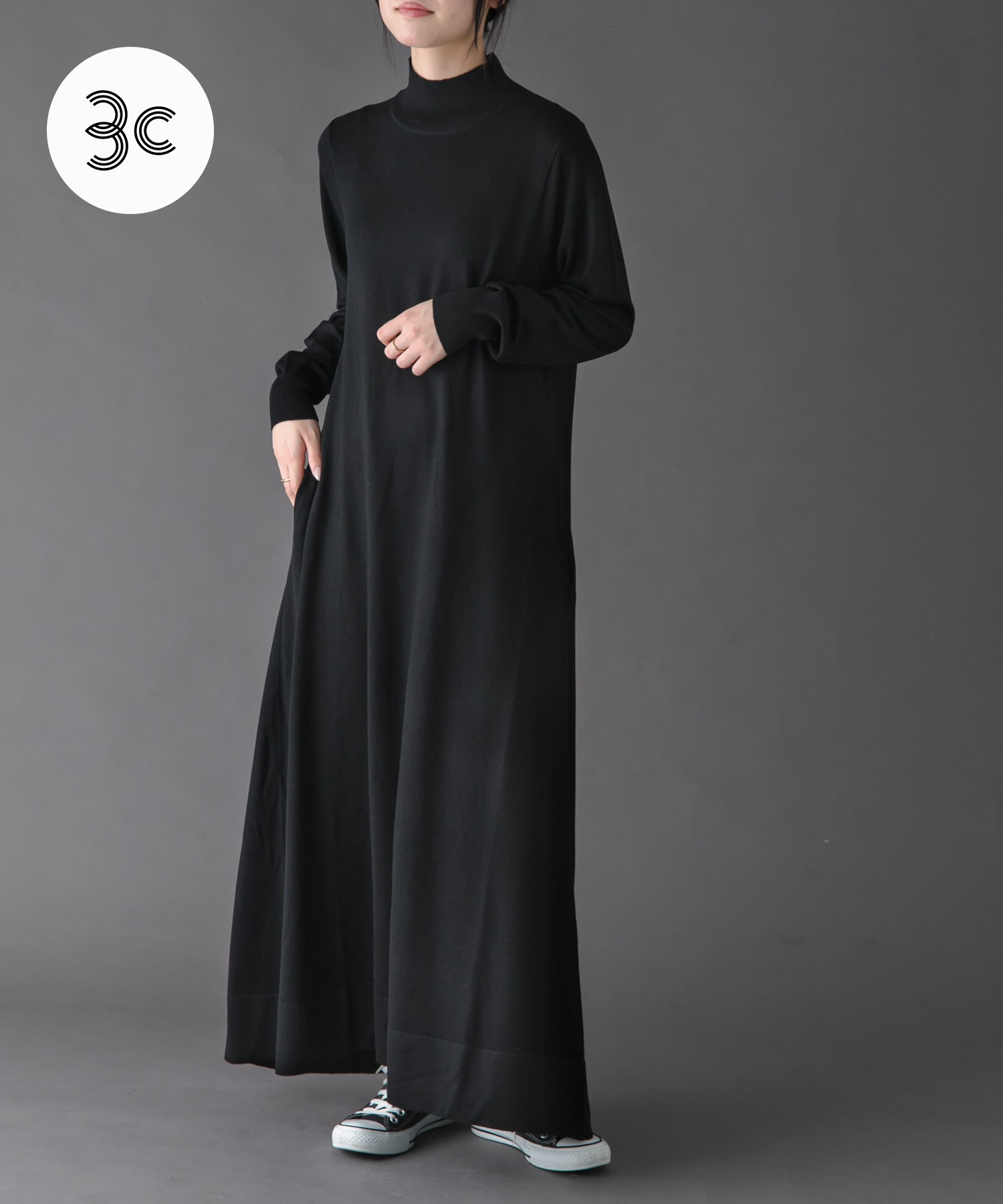 FORK&SPOON　ハイネックフレアニットワンピース