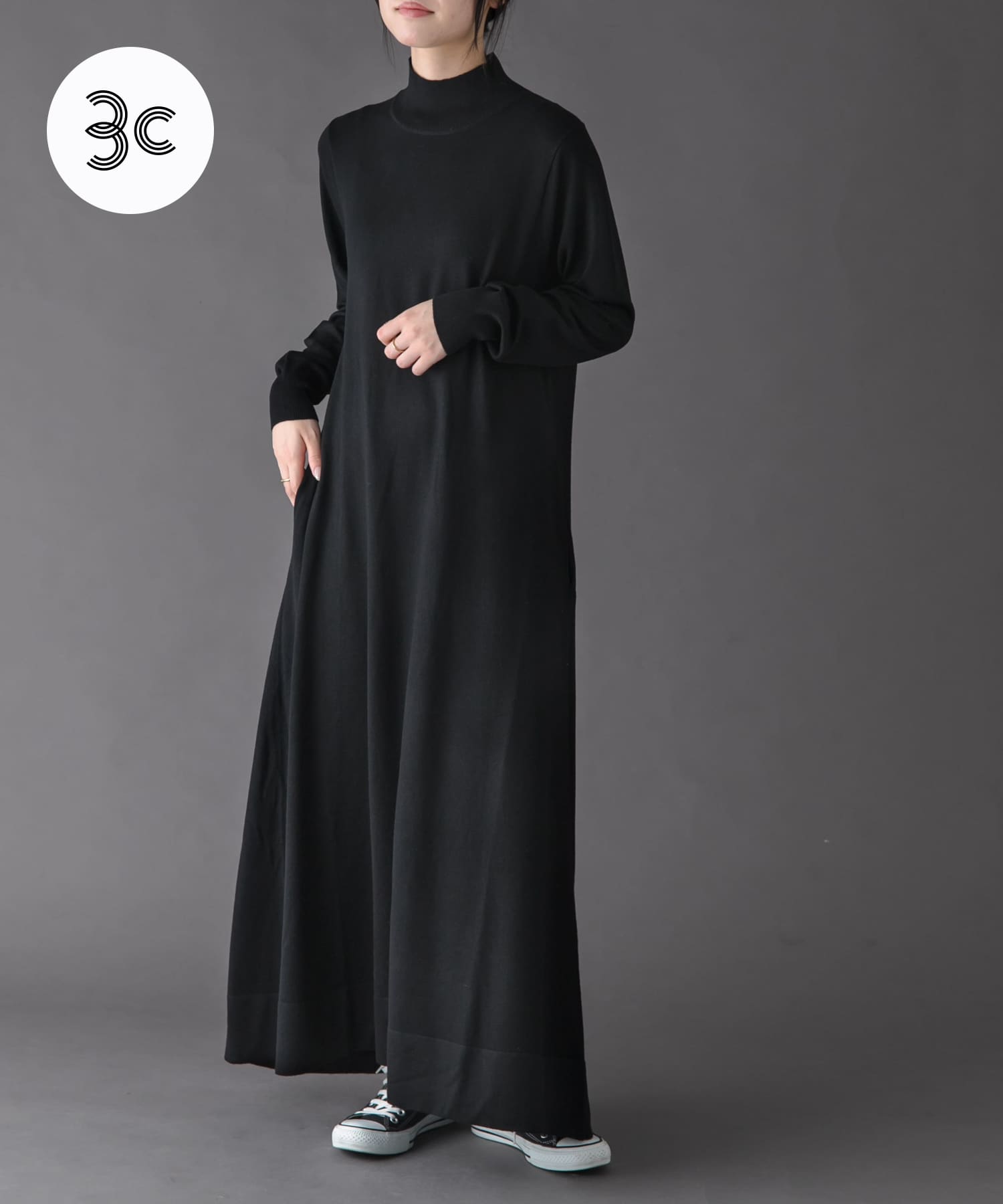 FORK&SPOON　ハイネックフレアニットワンピース