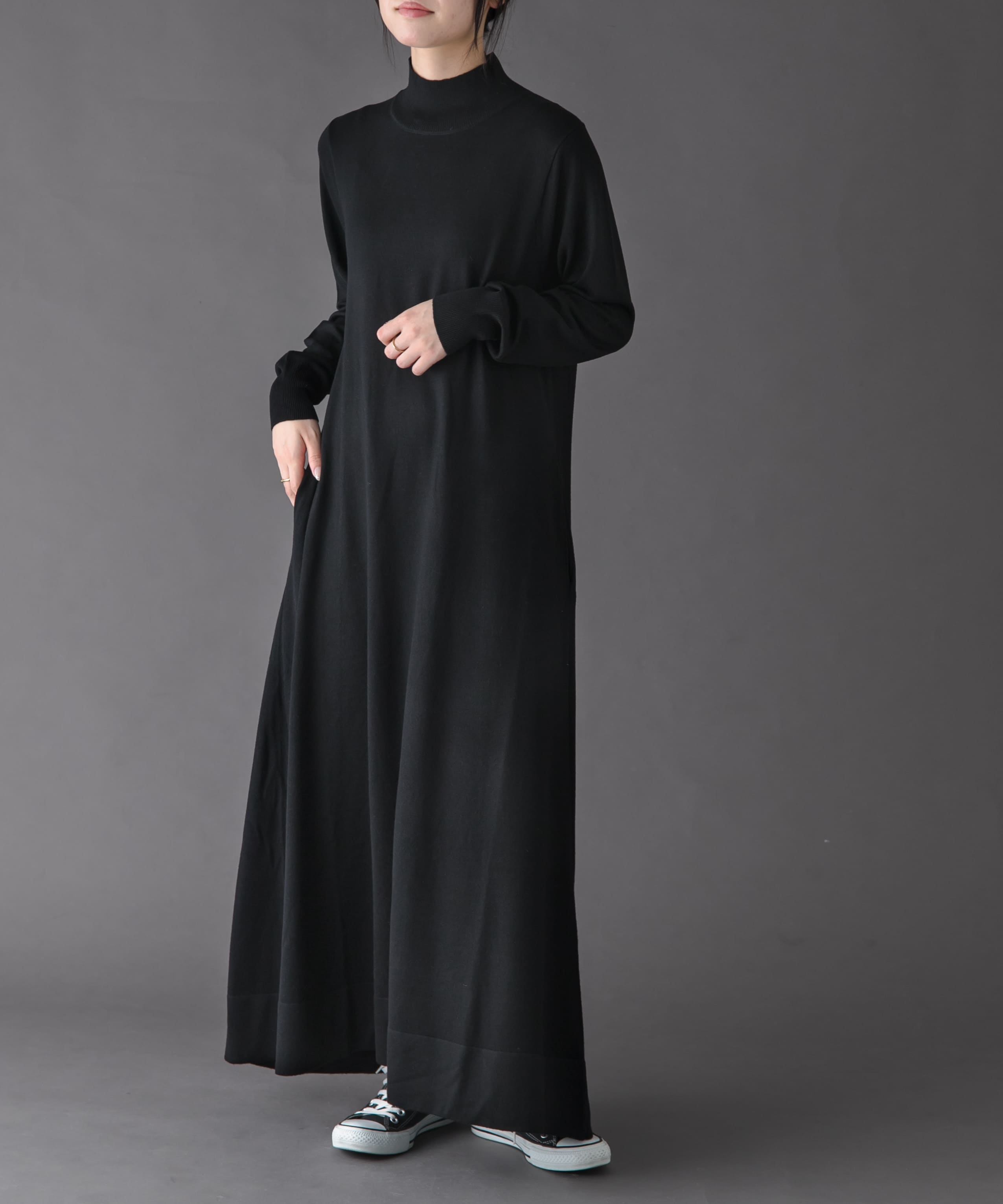 FORK&SPOON　ハイネックフレアニットワンピース