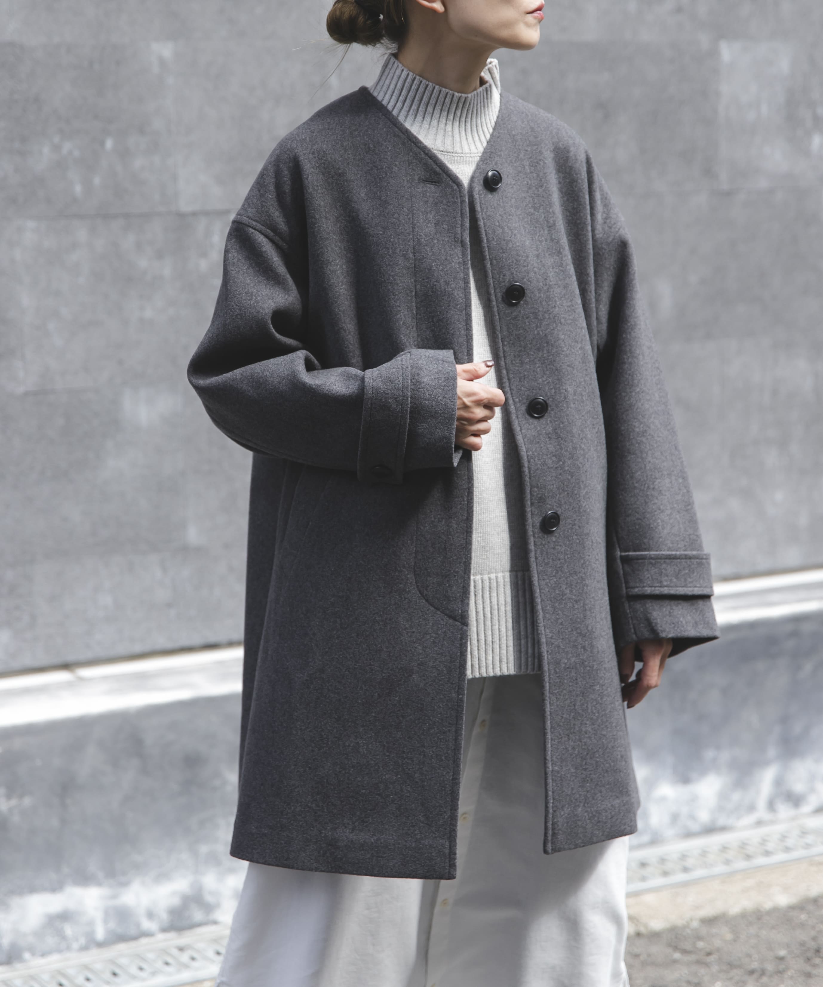 FORK&SPOON　ウールノーカラーコート