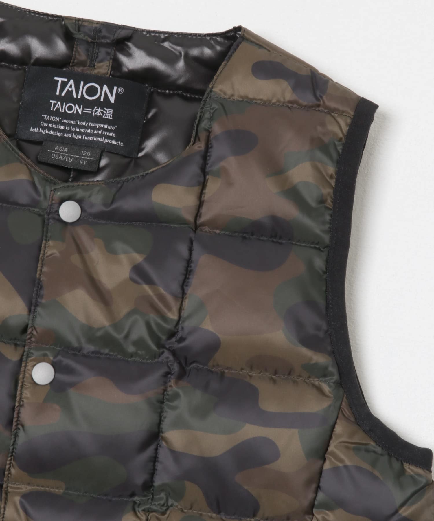 TAION　CREWNECK BUTTON DOWN VEST(KIDS) CAMO 120