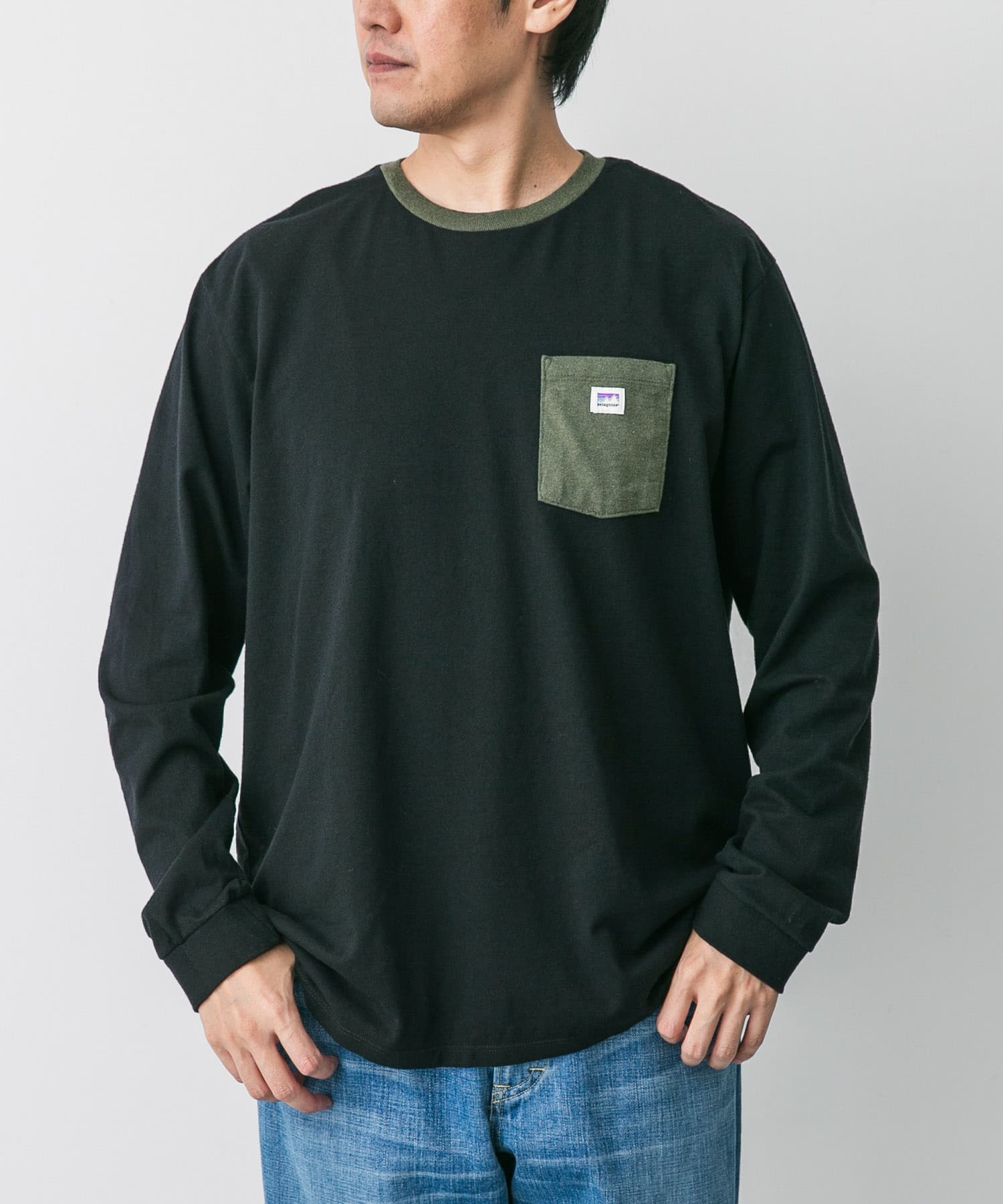 patagonia　Long-Sleeve Shop Sticker Pocket Re-T-shirts
