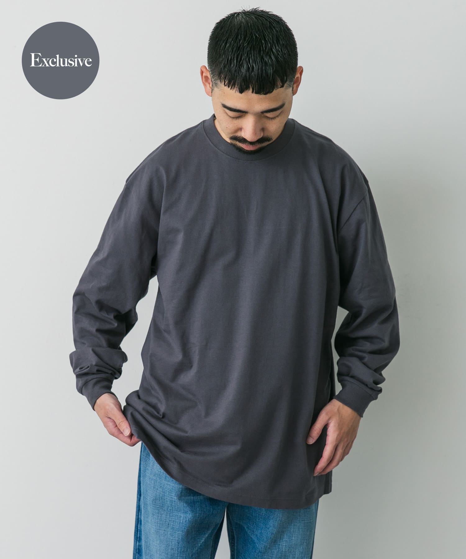 『別注』HANES×DOORS　BEEFY-T DOORS FIT LONG-SLEEVE ダークグレー M