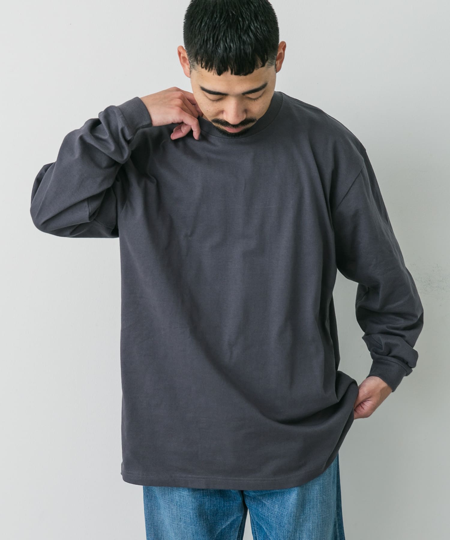 『別注』HANES×DOORS　BEEFY-T DOORS FIT LONG-SLEEVE ダークグレー M