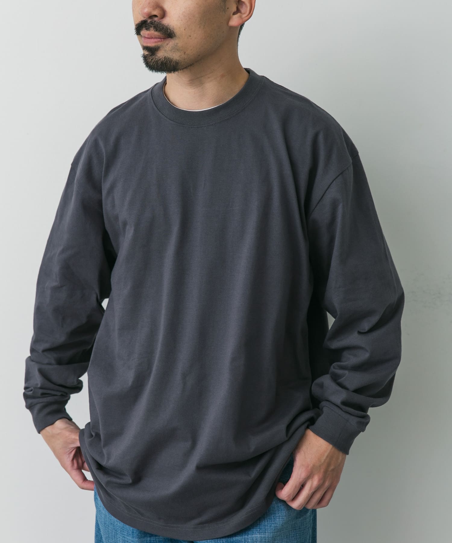 『別注』HANES×DOORS　BEEFY-T DOORS FIT LONG-SLEEVE ダークグレー M