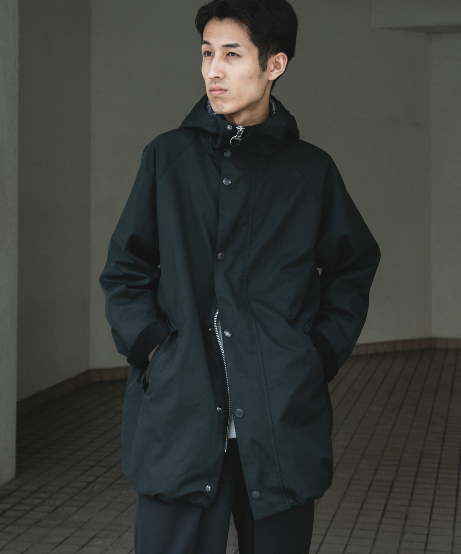 『別注』Barbour　HOODED COAT BLACK 38