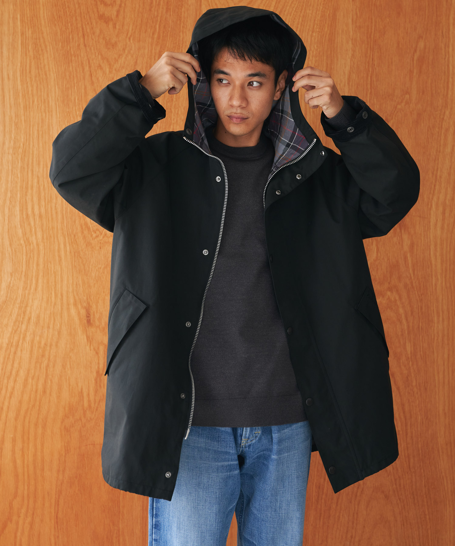 『別注』Barbour　HOODED COAT BLACK 42