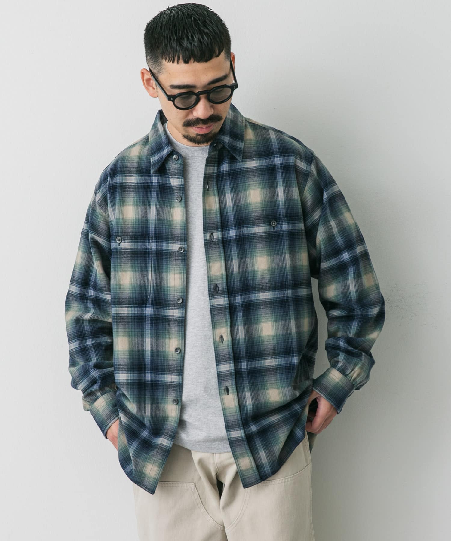 『別注』PENDLETON×DOORS　Guide Shirts GRN/BLU M