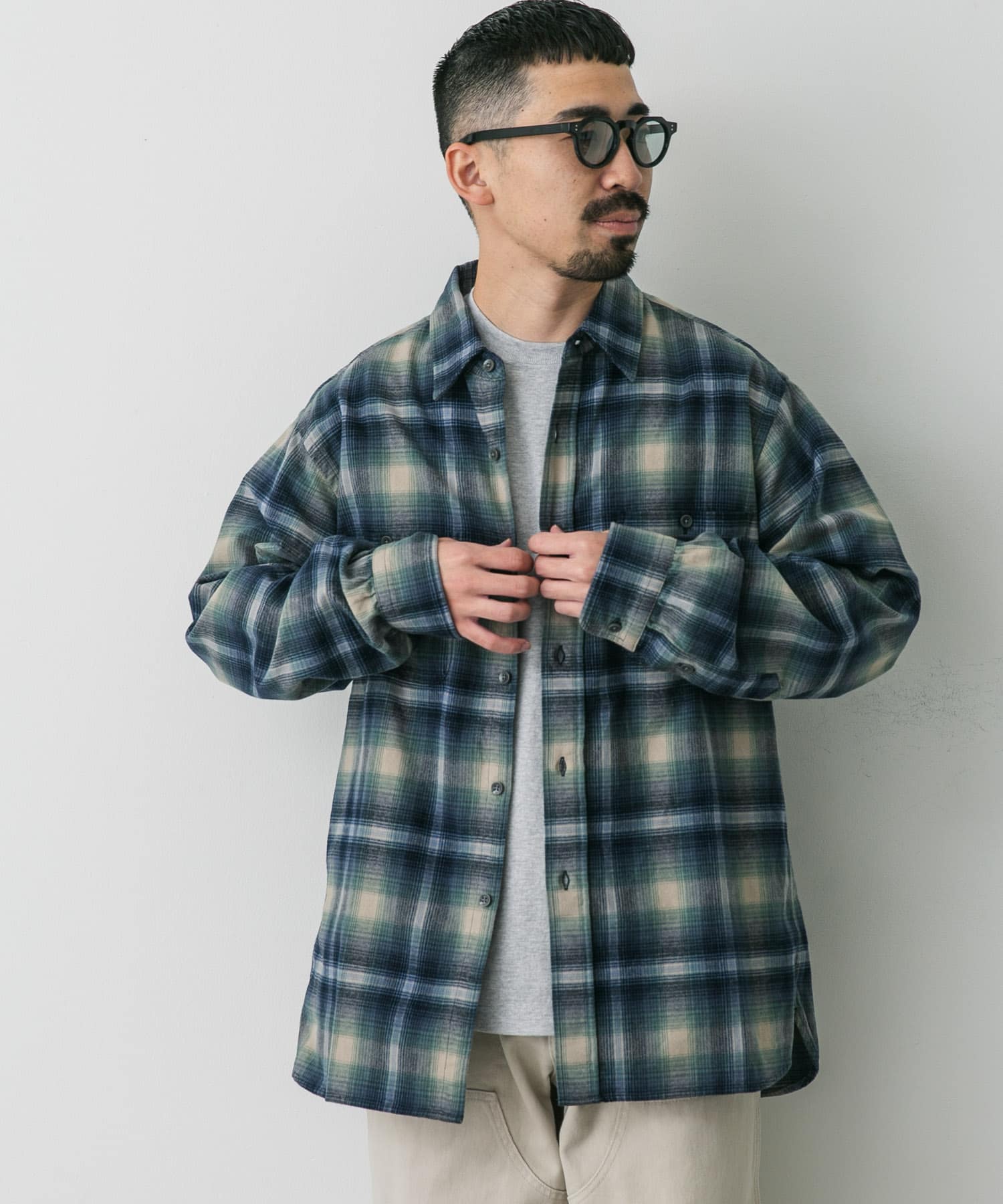 『別注』PENDLETON×DOORS　Guide Shirts GRN/BLU M